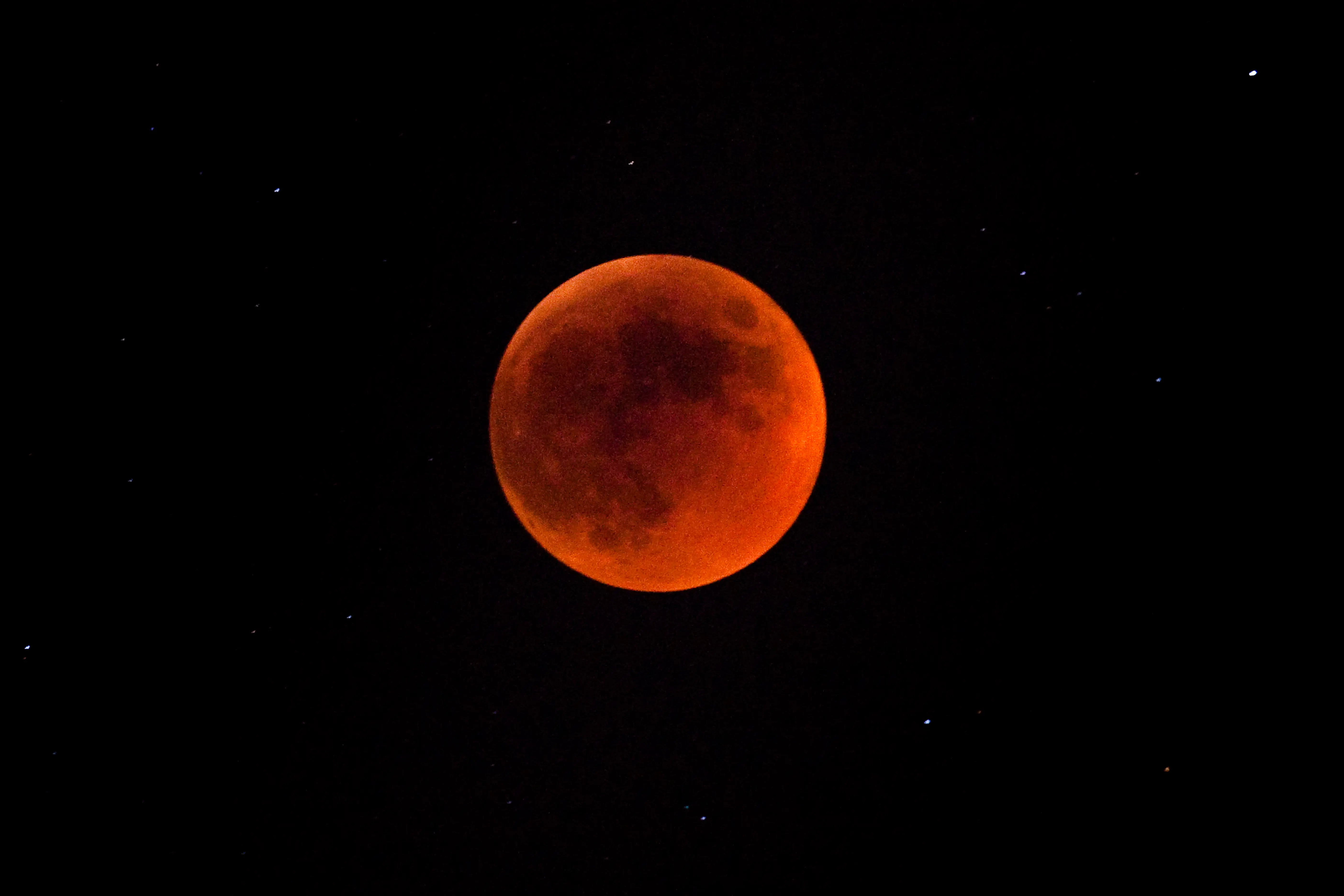 JERUSALEM, ISRAEL - JUNE 15: (ISRAEL OUT) A total lunar eclipse is seen on June 15, 2011 in Jerusalem, Israel. The longest lunar eclipse for a decade took place tonight. A lunar eclipse comes when the sun, Earth and moon line up and Earth's shadow falls on the moon. (Photo by Uriel Sinai/Getty Images)
