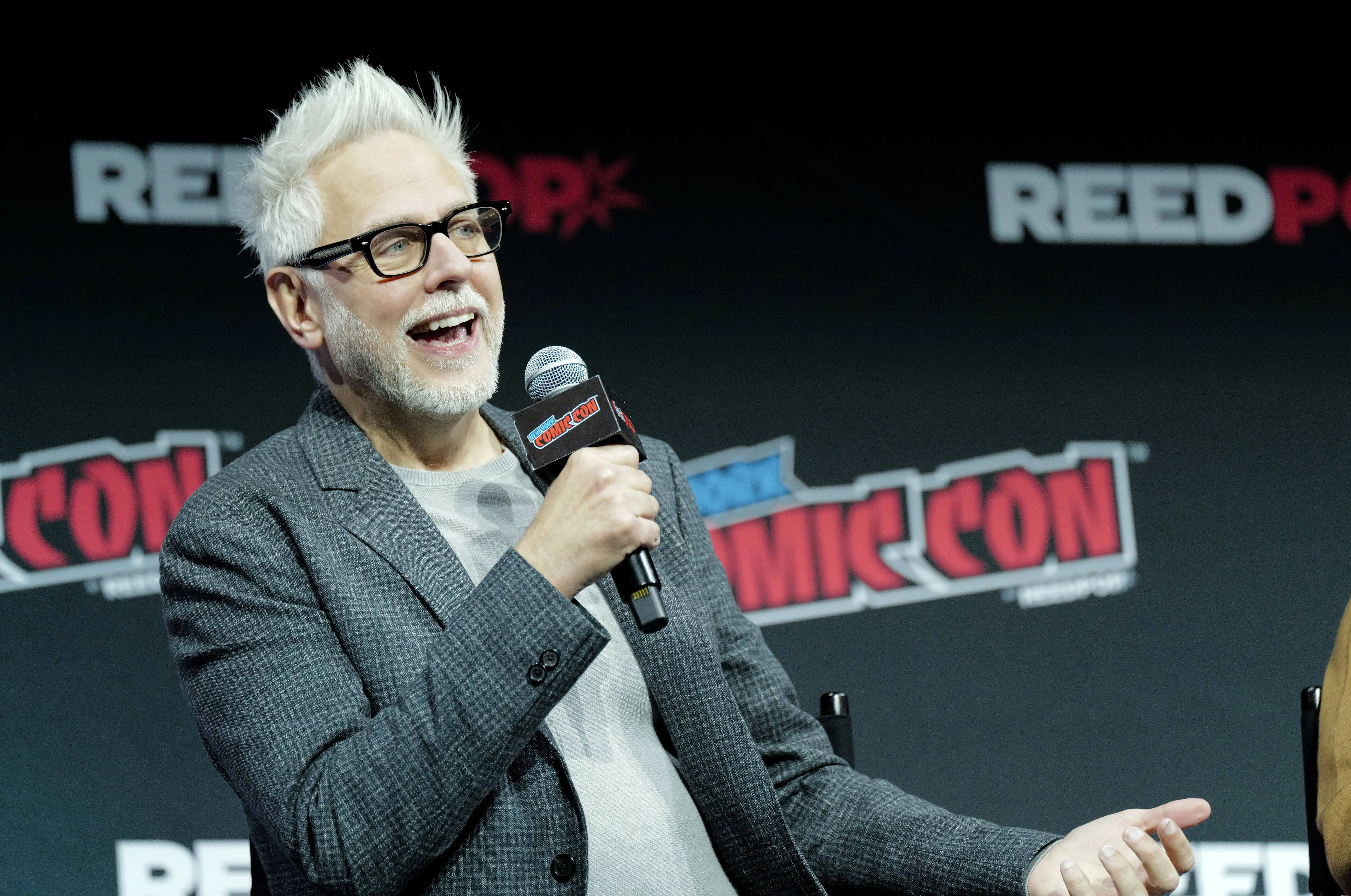 James Gunn speaks at the DC Studios Creature Commandos panel during New York Comic Con 2024 at The Jacob K. Javits Convention Center on October 19, 2024 in New York City. (Photo by Craig Barritt/Getty Images for ReedPop)
