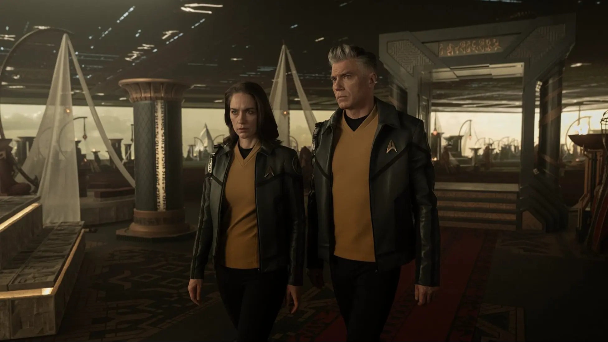 Melanie Scrofano as Marie Batel and Anson Mount as Capt. Christopher Pike in Star Trek: Strange New Worlds Season 3, Episode 10. Streaming on Paramount+. Photo Courtsey: Paramount+.
