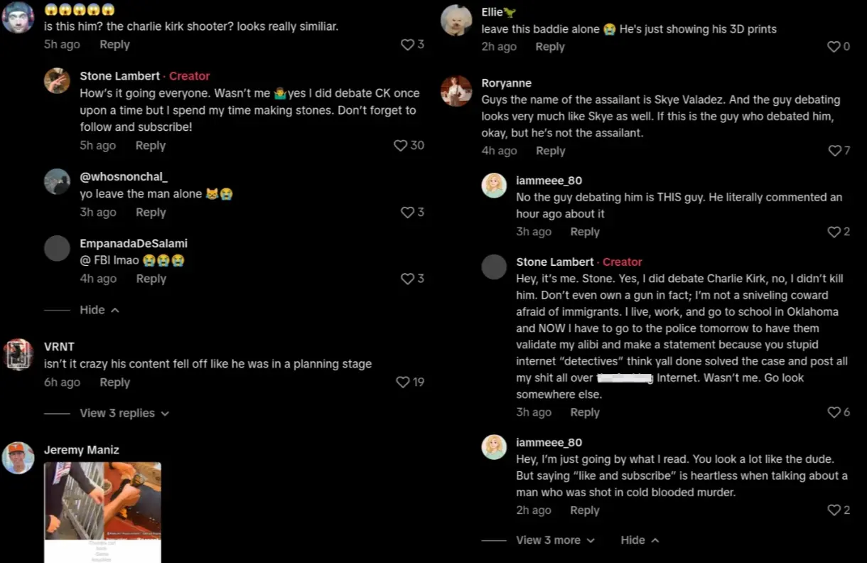Stone Lambert slams the users speculating his role in the shooting of Charlie Kirk (Image via TikTok/@stonemann4)