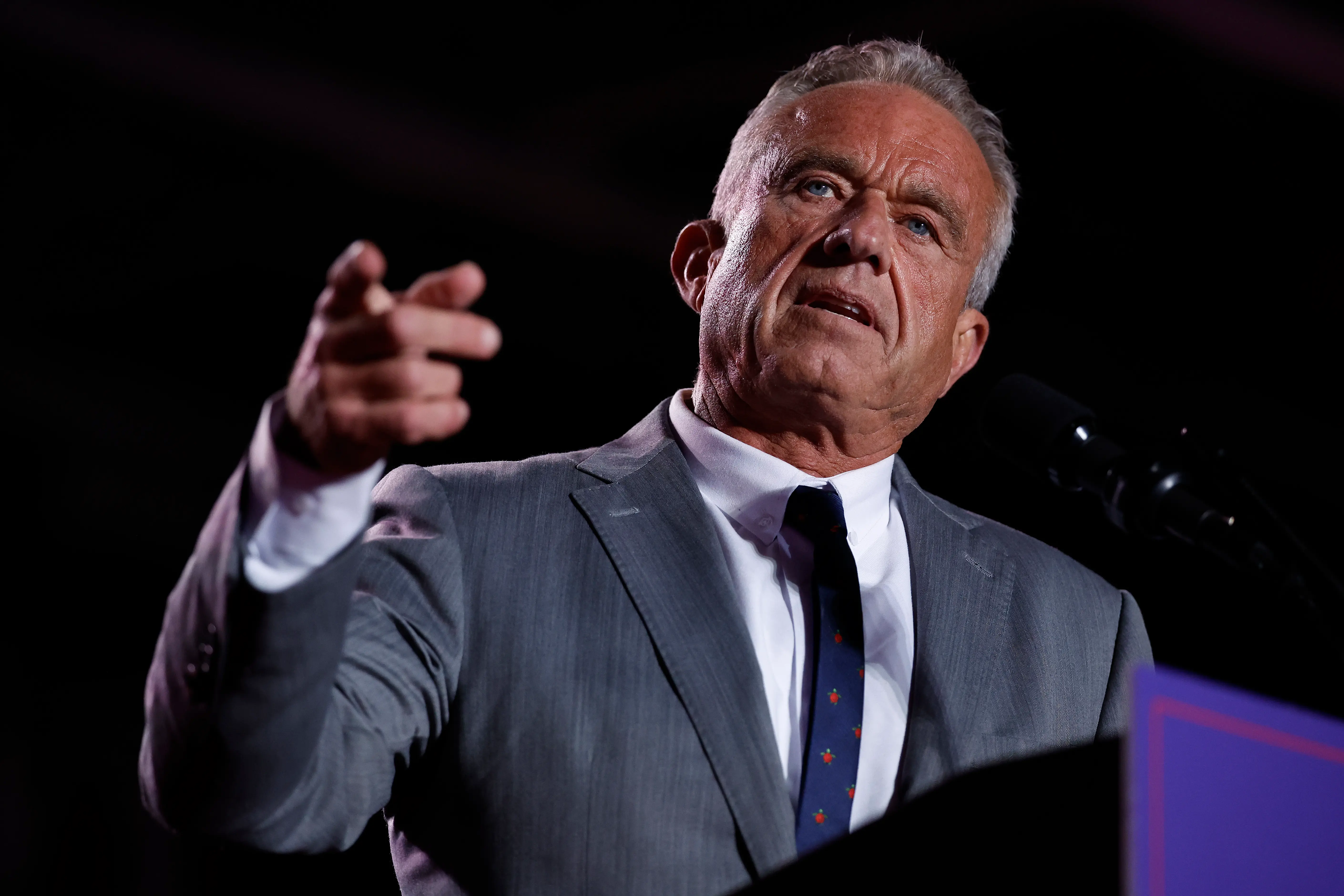 Robert F. Kennedy Jr. speaks during a campaign rally for Republican presidential nominee, former President Donald Trump at Macomb Community College on November 01, 2024 in Warren, Michigan. (Photo by Chip Somodevilla/Getty Images)