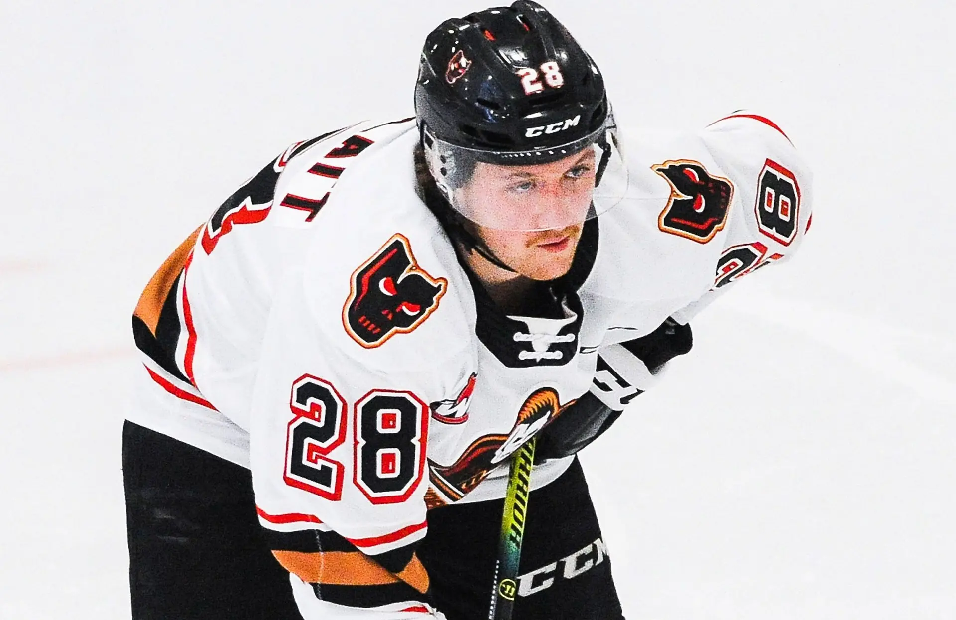 Orca Wiesblatt of the Calgary Hitmen in action against the Lethbridge Hurricanes during a WHL game at Seven Chiefs Sportsplex on March 20, 2021 in Calgary, Alberta, Canada. (Photo by Derek Leung/Getty Images