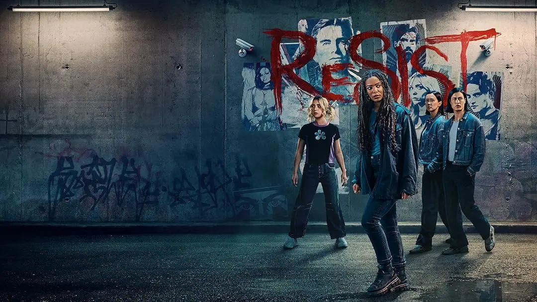Gen V season 2 key art, the Godolkin crew under “RESIST” graffiti. Image via Prime Video.