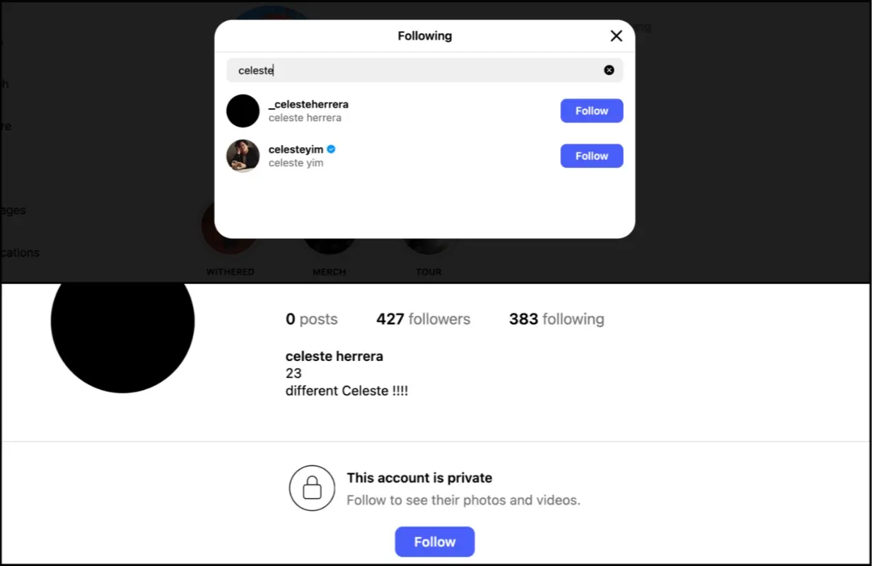 D4vd follows another person named Celeste on Instagram (Image via Instagram)