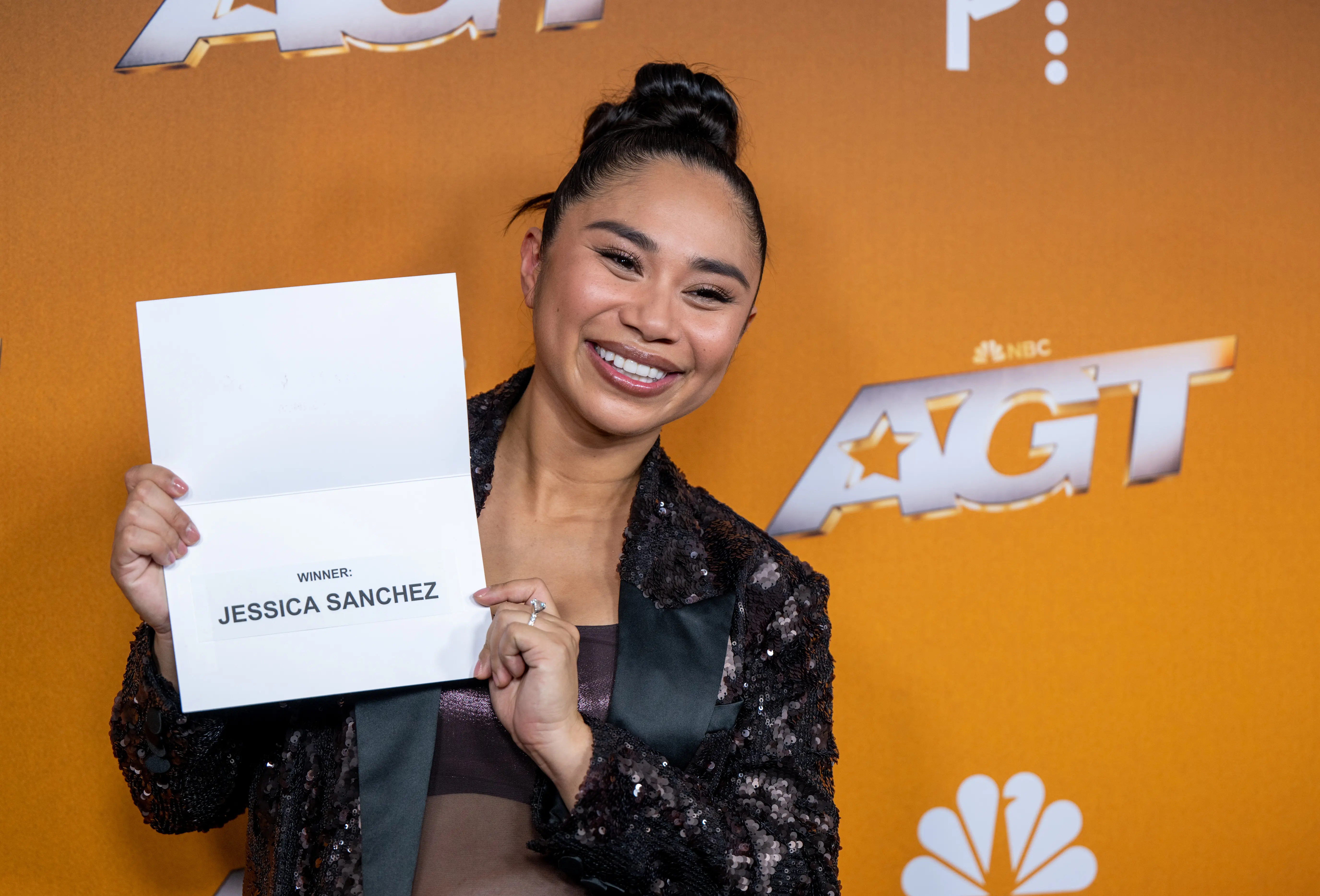 PASADENA, CALIFORNIA - SEPTEMBER 24: AGT Season 20 winner Jessica Sanchez attends the "America's Got Talent" Season 20 Winner's Red Carpet at Hotel Dena on September 24, 2025 in Pasadena, California. (Photo by Amanda Edwards/Getty Images)