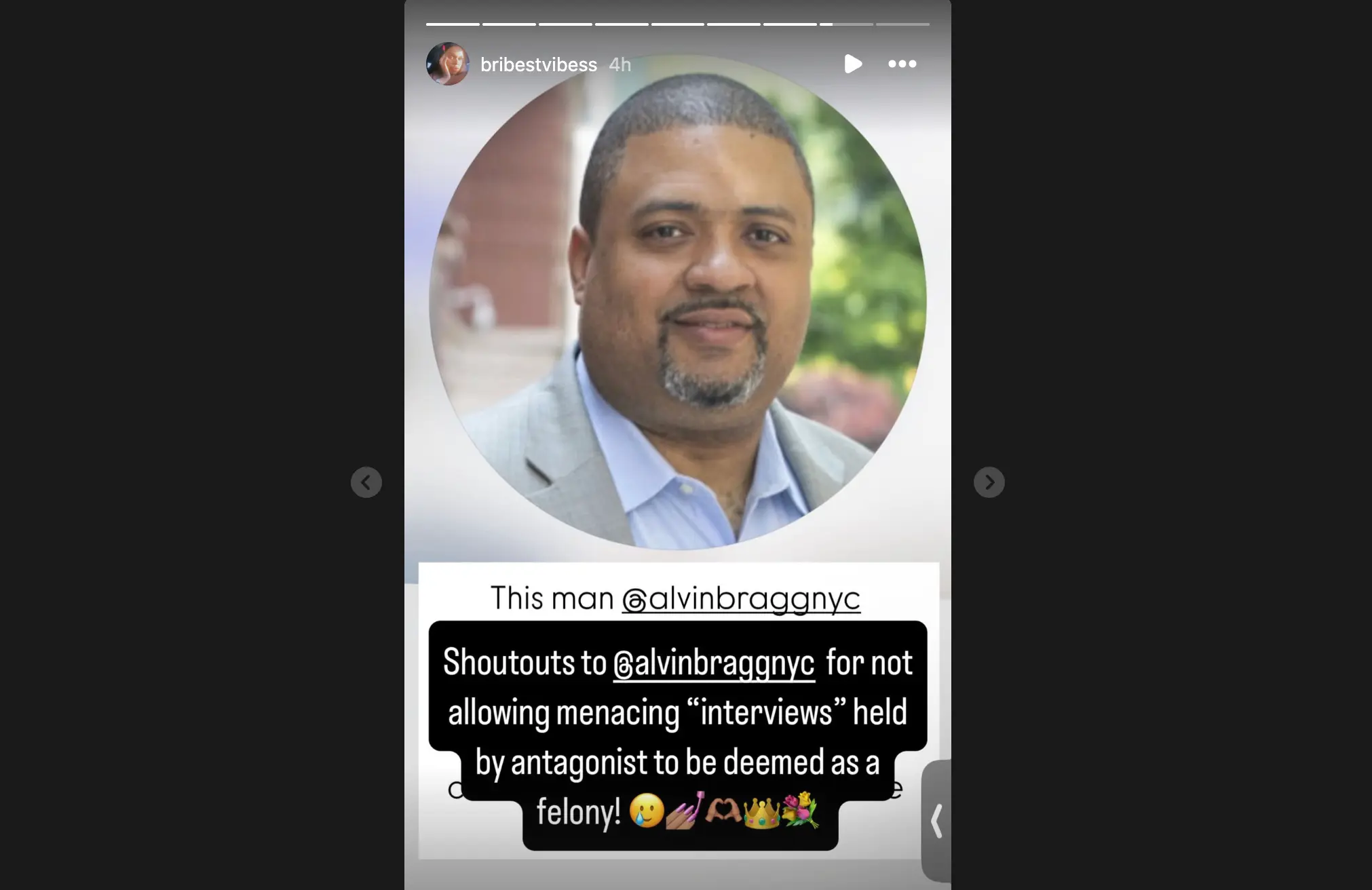 Brianna J Rivers lauding Manhattan District Attorney (Image via Instagram/@bribestvibess)