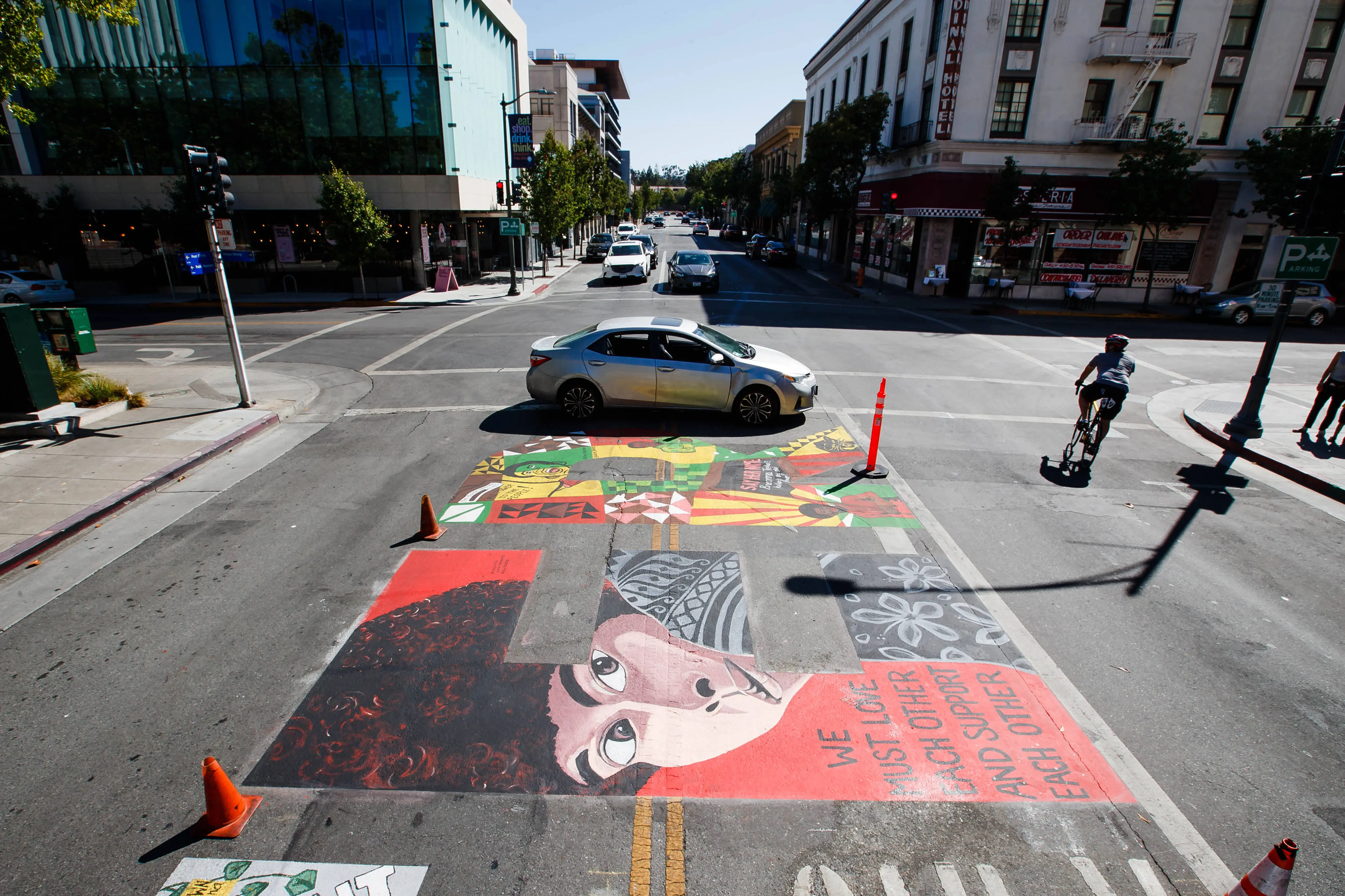 PALO ALTO, CALIFORNIA - JULY 9: The E on MATTER on a Black Lives Matter mural on Hamilton Avenue in Palo Alto, Calif., on Thursday, July 9, 2020. The mural depicts Black Liberation Army member Assata Shakur on the E. (Photo by Randy Vazquez / MediaNews Group/The Mercury News via Getty Images)