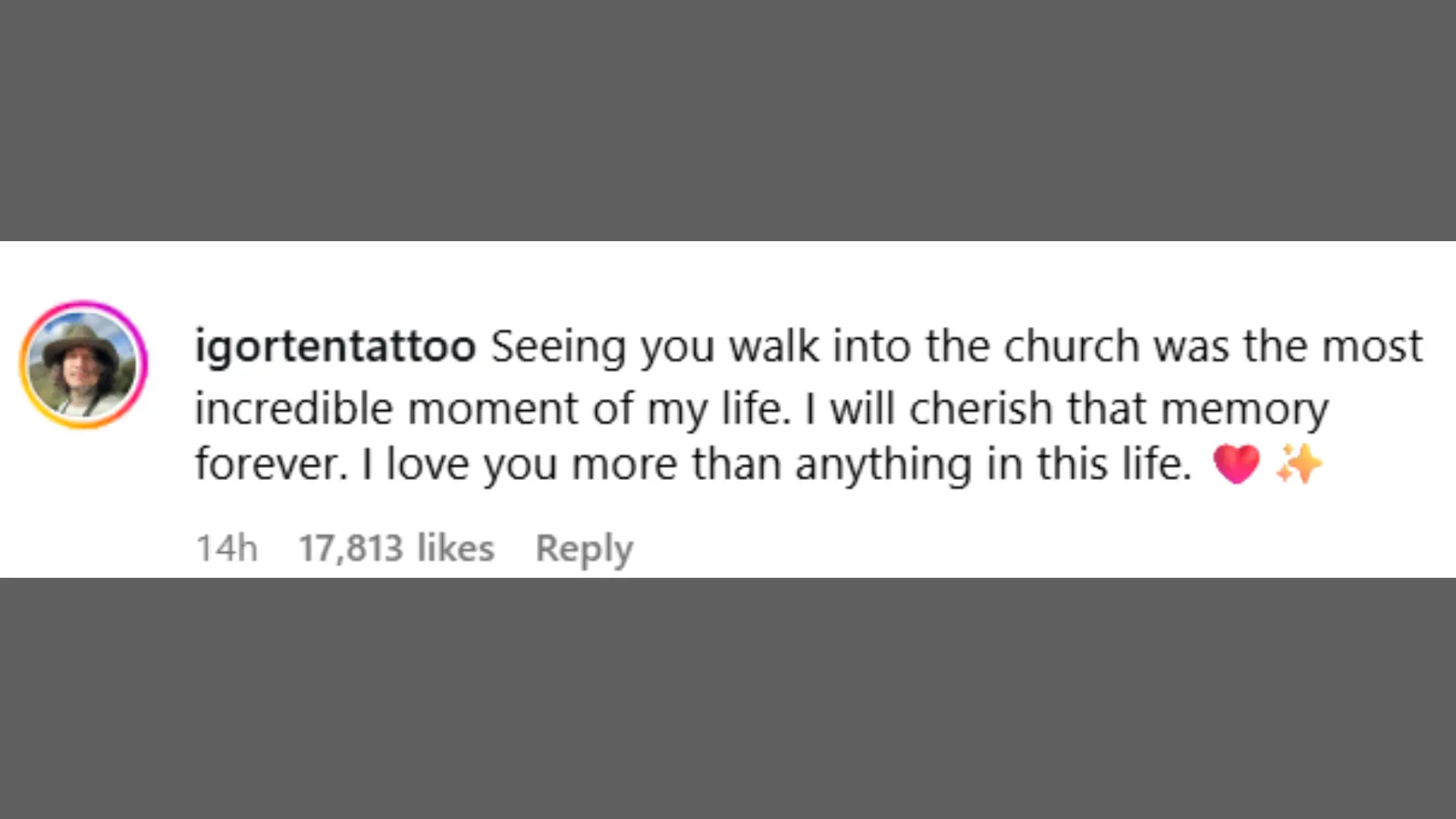 Igor Tan's reaction to his wedding to Catherine Piaz.(Image via Instagram/@catherinepaiz)