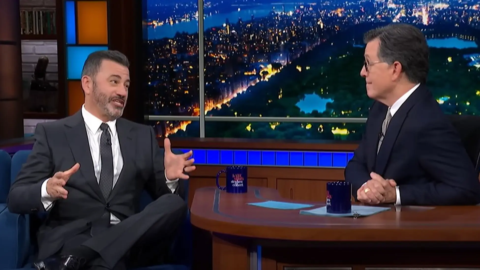 Jimmy Kimmel with Stephen Colbert during the September 30, 2025 crossover on The Late Show with Stephen Colbert . Image credit: YouTube/@The Late Show with Stephen Colbert