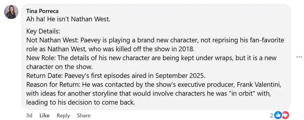 Comment by the fan (Image via Facebook/ @General Hospital Fans - Official)