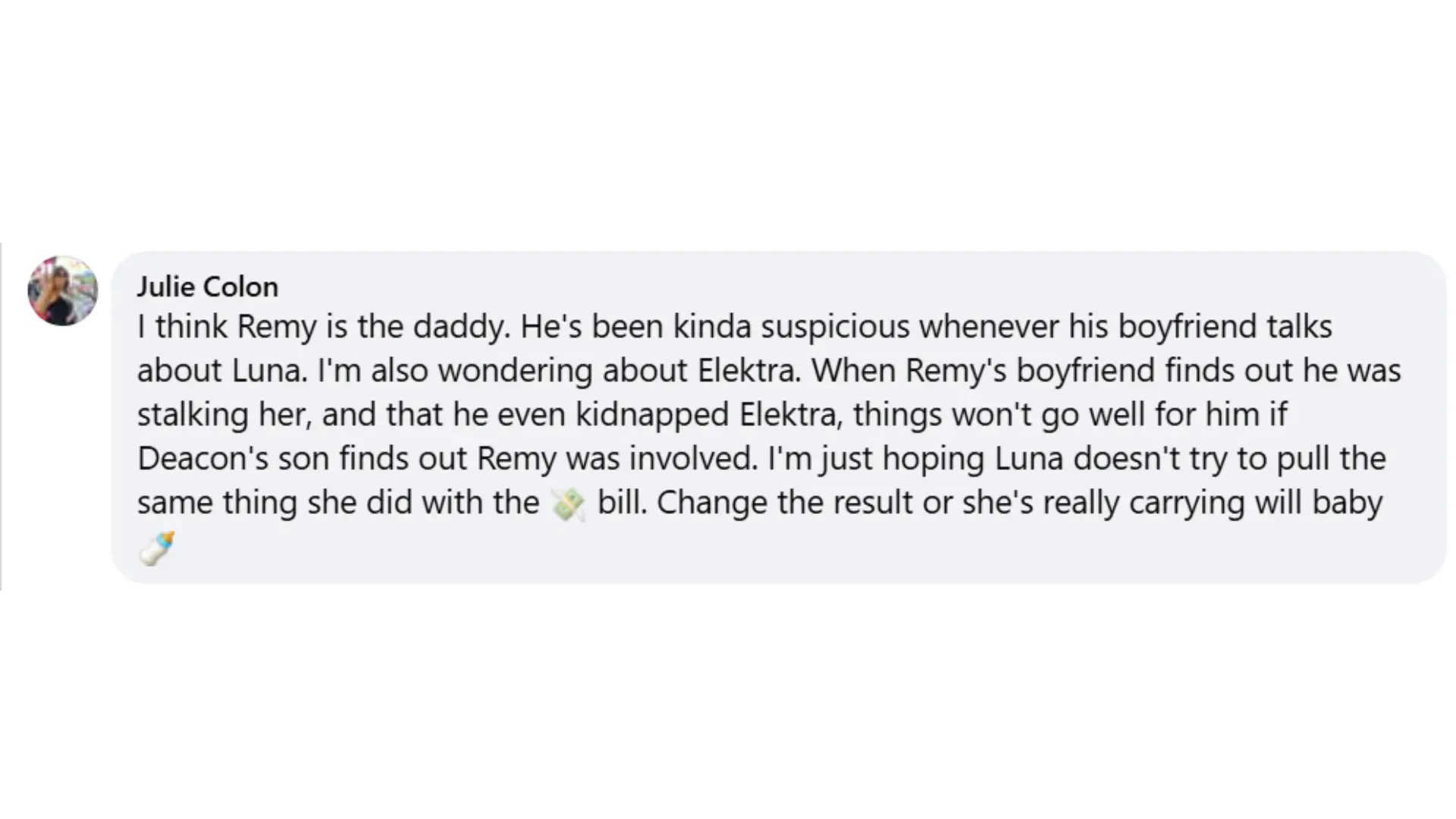 A fan post about the father of Luna's baby