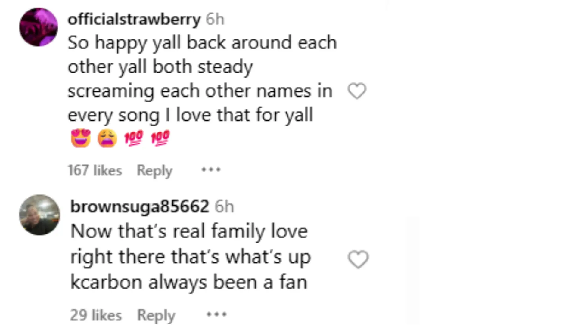 Internet users reacting to the reunion (Image via Instagram/@kcarbon__)
