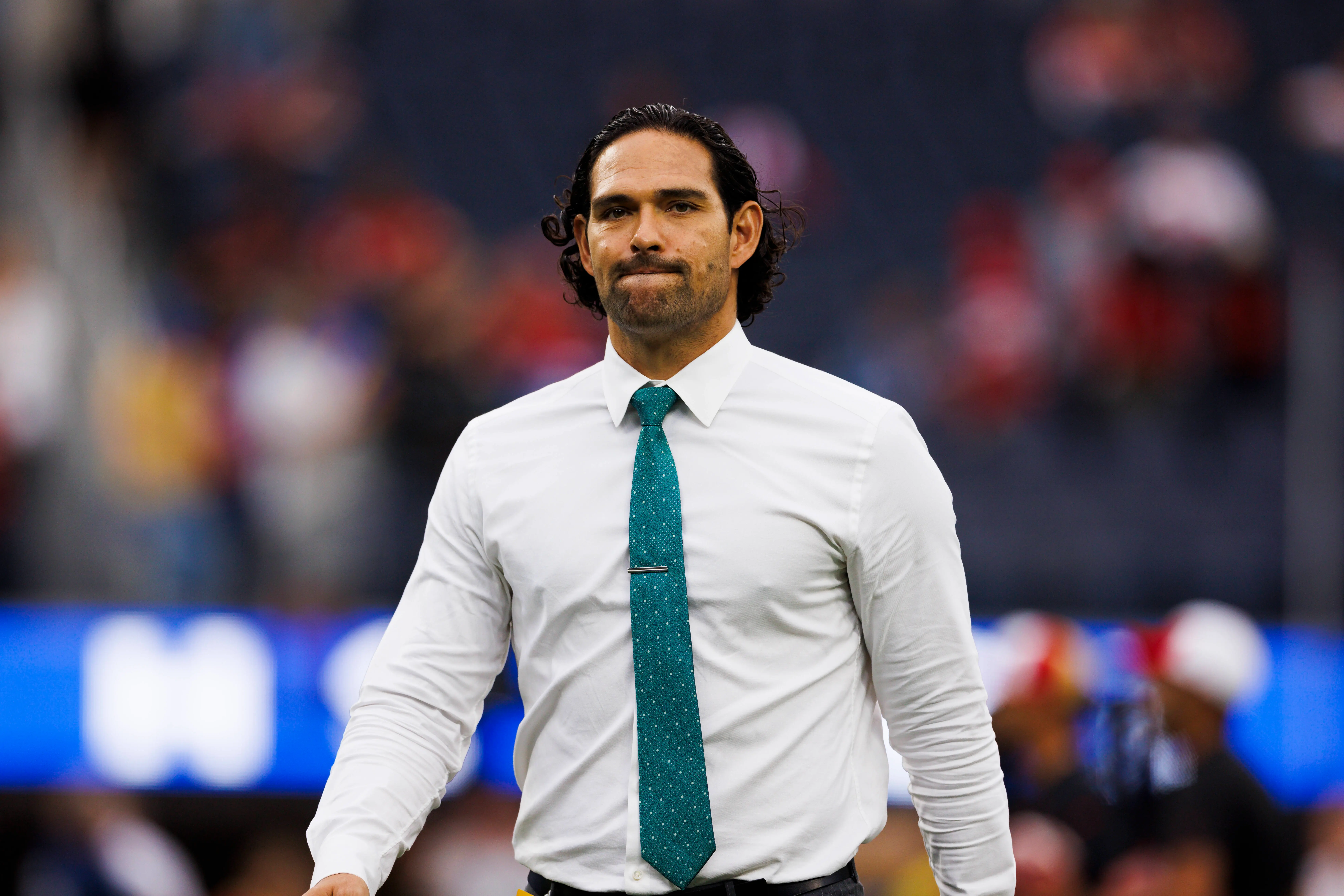 INGLEWOOD, CALIFORNIA - SEPTEMBER 17: Mark Sanchez former NFL quarterback on the field during a game between the San Francisco 49ers and the Los Angeles Rams at SoFi Stadium on September 17, 2023 in Inglewood, California. (Photo by Ric Tapia/Getty Images)
