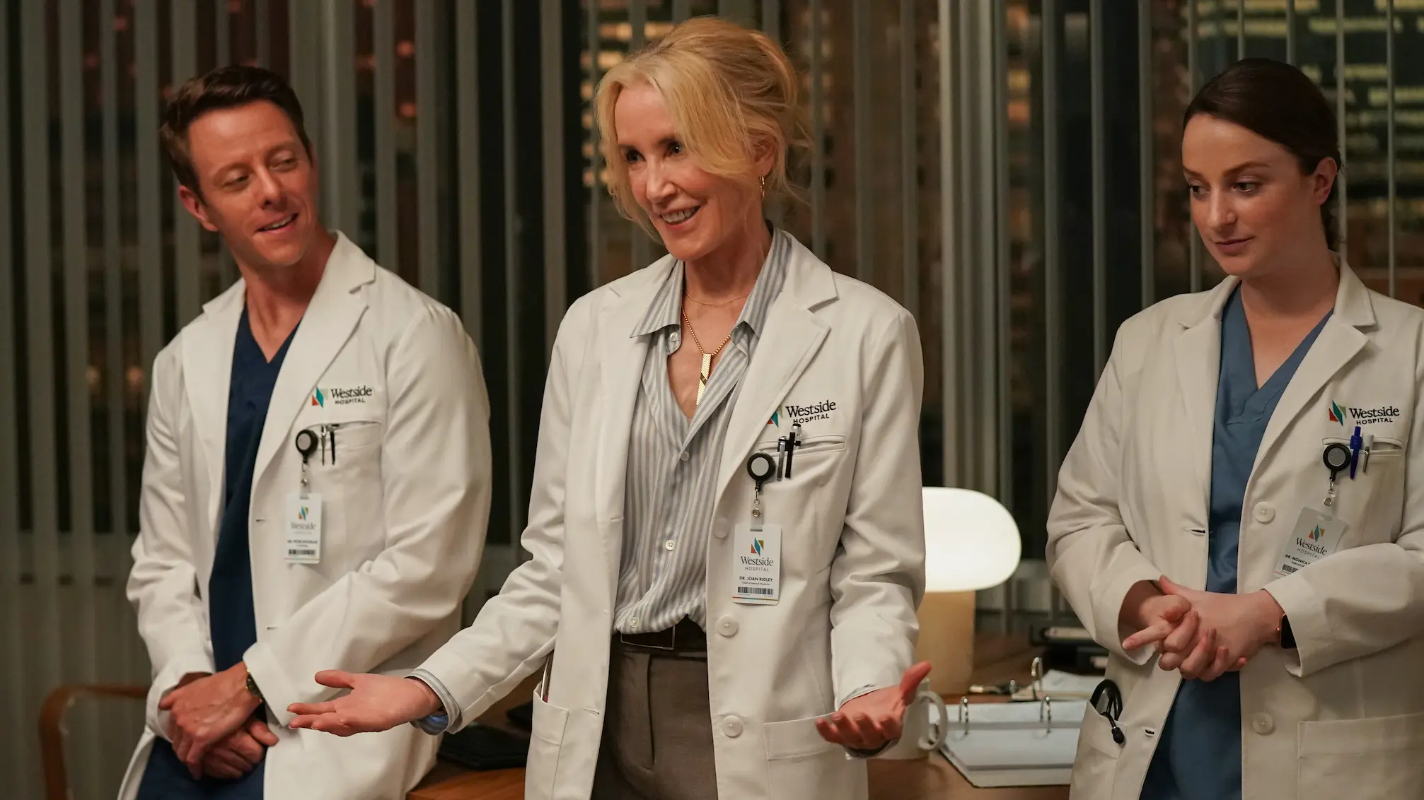 Felicity Huffman as Dr Joan, addresses her team during the two-month evaluation meeting. Image courtesy: FOX.