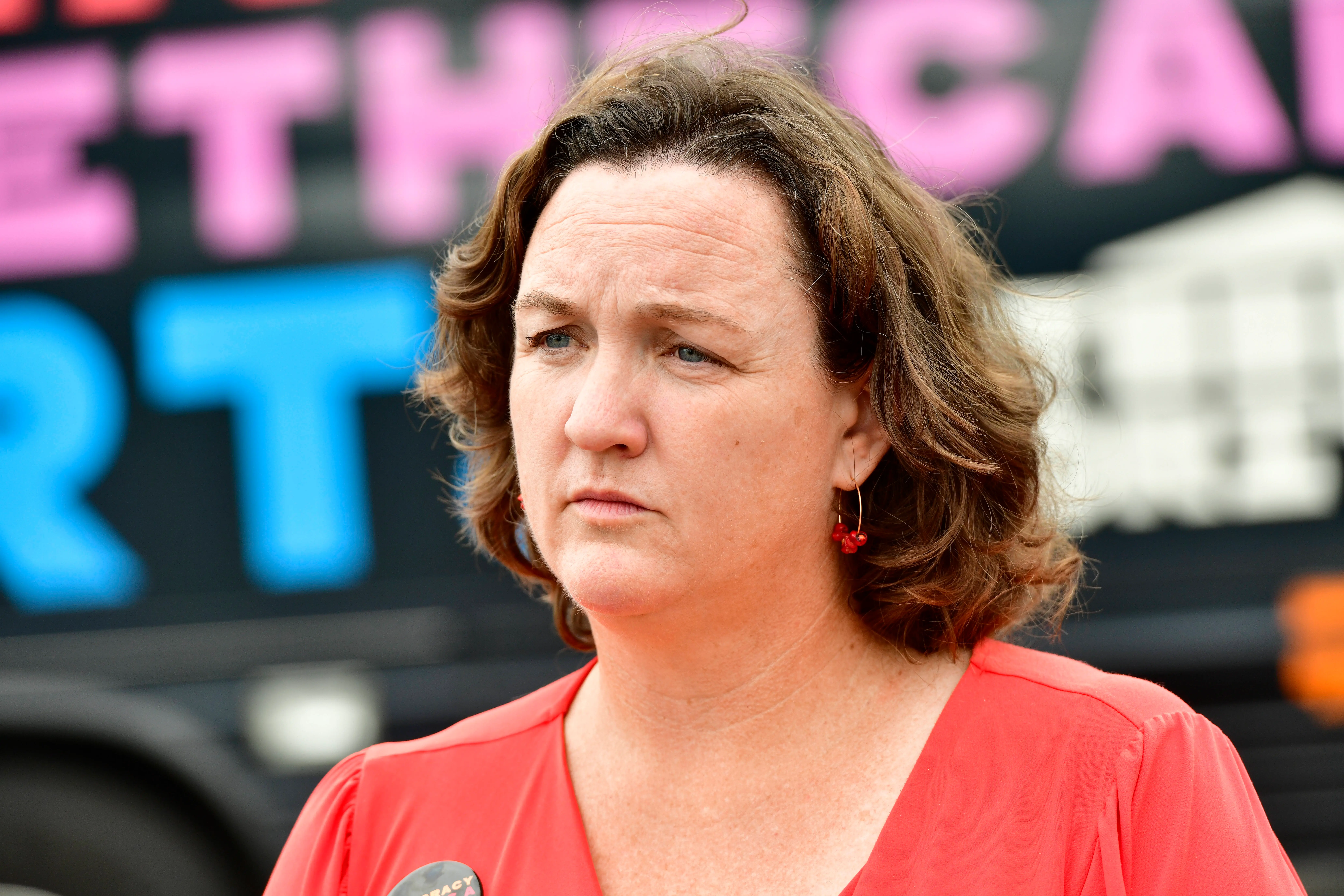 LOS ANGELES, CALIFORNIA - MAY 28: Congresswoman Katie Porter speaks at the "Just Majority" Irvine Press Conference on May 28, 2023 in Los Angeles, California. (Photo by Jerod Harris/Getty Images for Demand Justice)