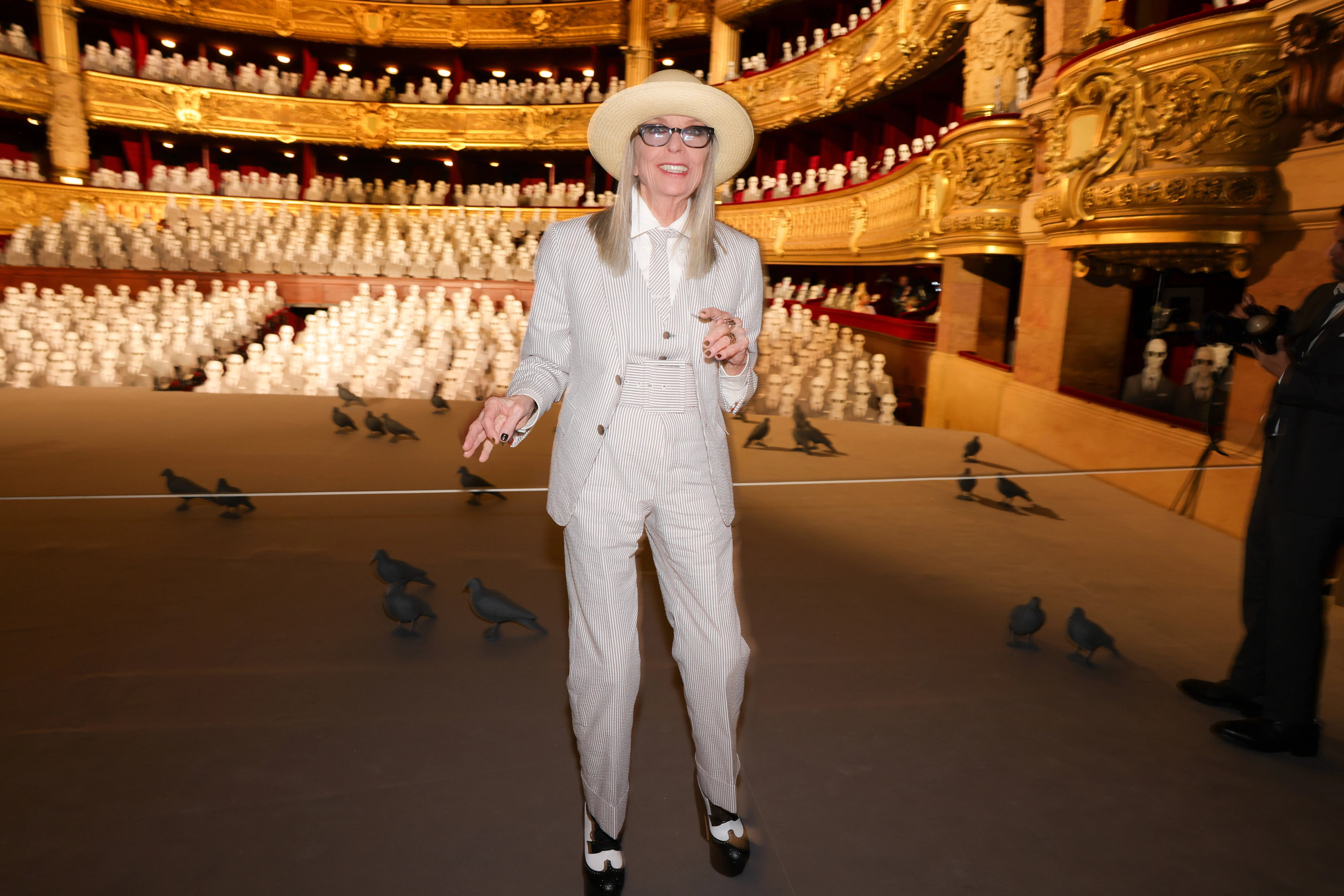 PARIS, FRANCE - JULY 03: (EDITORIAL USE ONLY - For Non-Editorial use please seek approval from Fashion House) Diane Keaton caption here&gt;&gt; attends the Thom Browne Haute Couture Fall/Winter 2023/2024 show as part of Paris Fashion Week  on July 03, 2023 in Paris, France. (Photo by Pierre Suu/Getty Images)