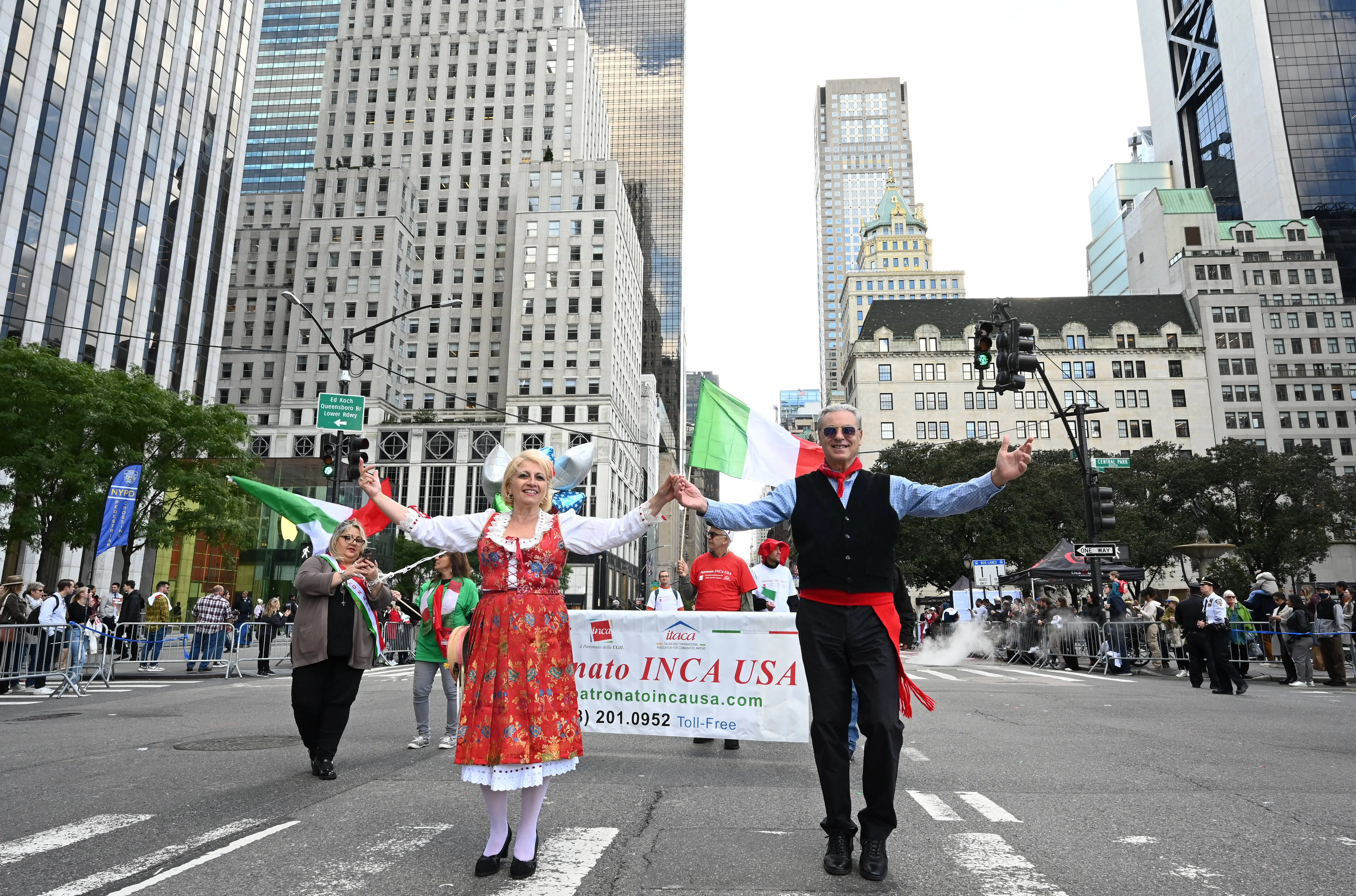 People participate in the annual 79th Annual Columbus Day Parade on Fifth Avenue on October 9, 2023 in New York City. Gov. Kathy Hochul and Mayor Eric Adams marched in the parade, which is recognized as the world's largest celebration of Italian American heritage. (Photo by Slaven Vlasic/Getty Images)