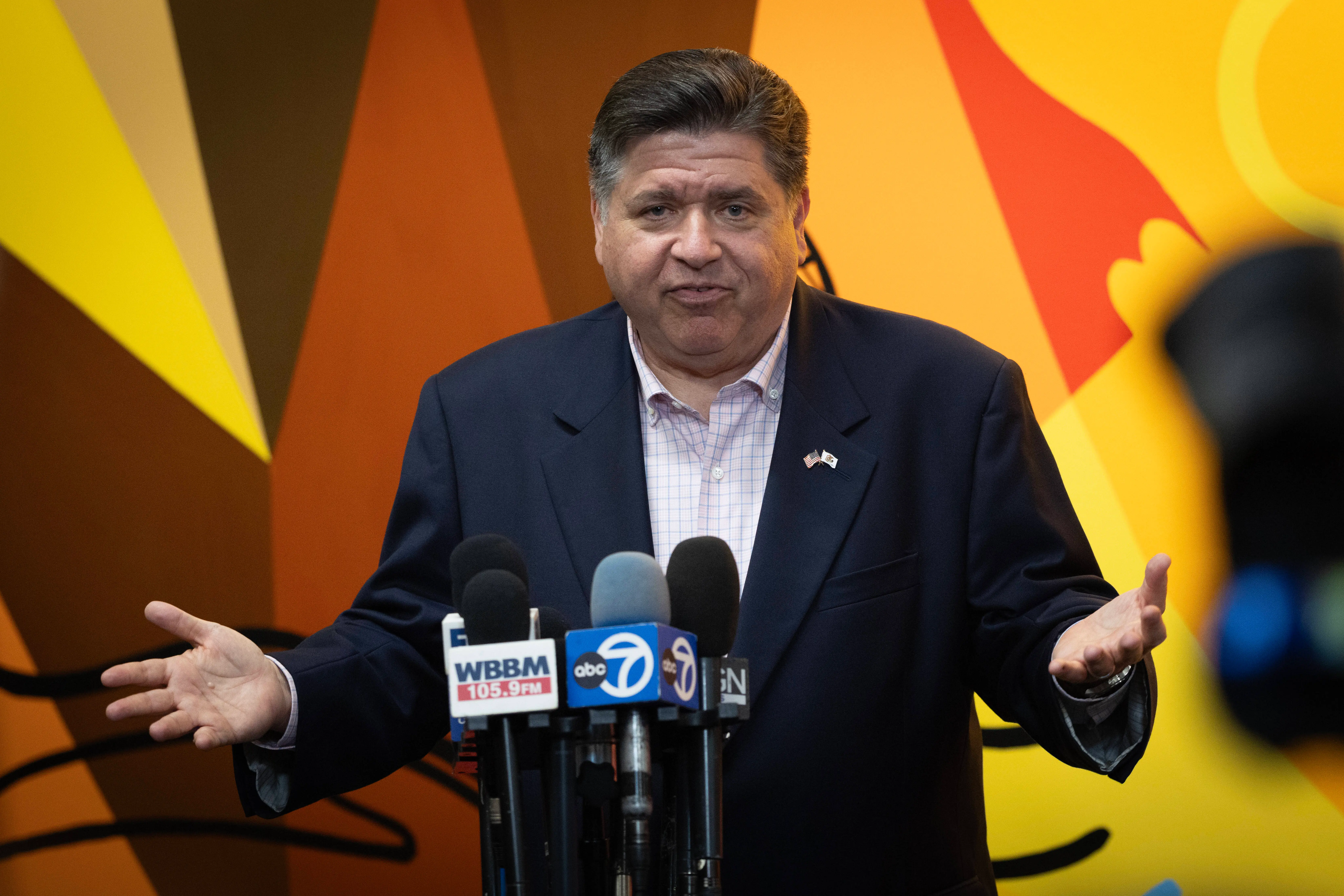 CHICAGO, ILLINOIS - SEPTEMBER 03:  Illinois Gov. JB Pritzker speaks to the press following a visit to  Metropolitan Peace Academy on September 03, 2025 in Chicago, Illinois. The  Metropolitan Peace Academy was training violence intervention leaders on how to respond to the anticipated National Guard and federal agent deployment to Chicago.  (Photo by Scott Olson/Getty Images)