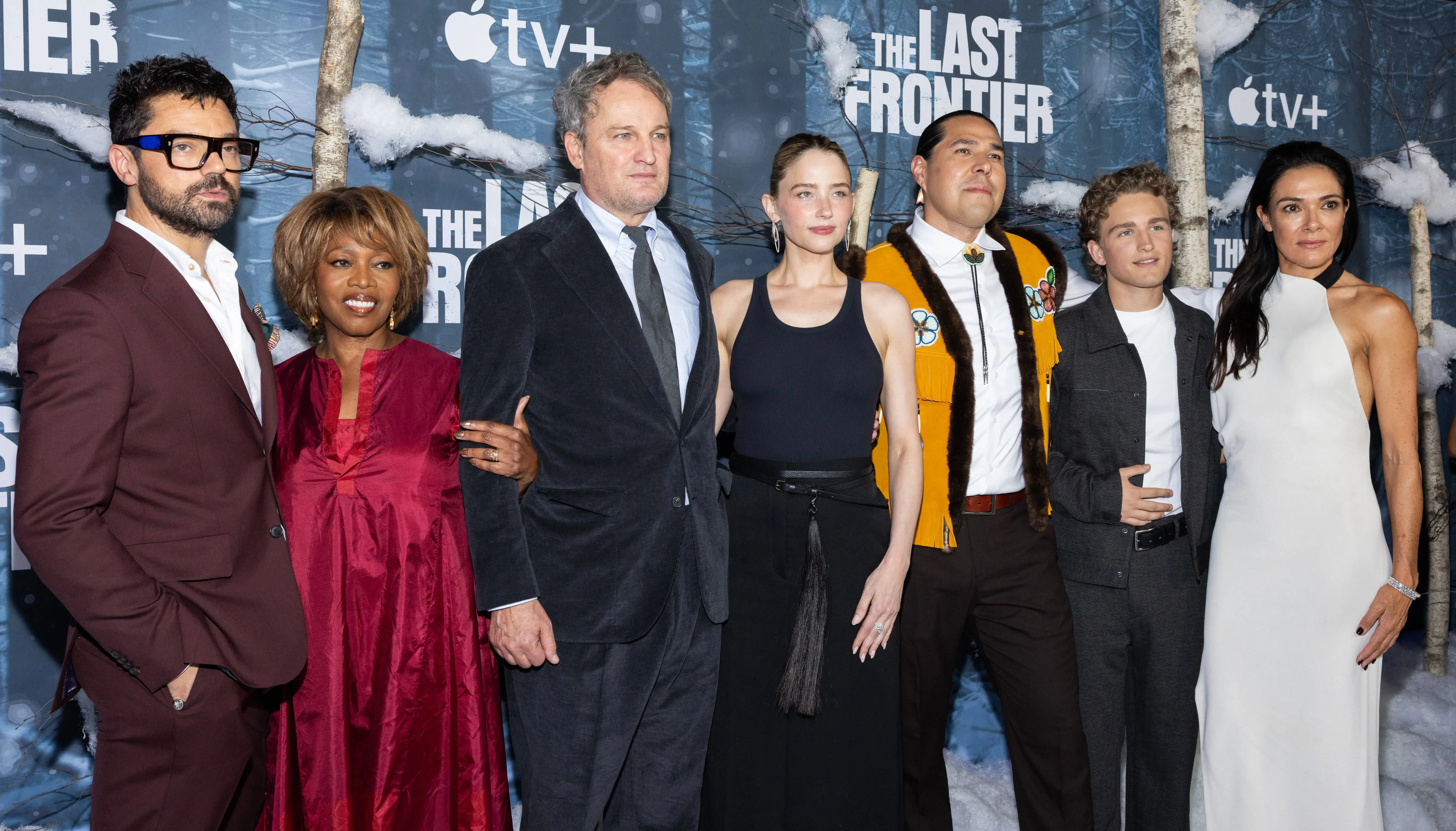 NEW YORK, NEW YORK - OCTOBER 07: (L-R) Dominic Cooper, Alfre Woodard, Jason Clarke, Haley Bennett, Dallas Goldtooth, Tait Blum and Simone Kessell attend Apple TV+'s "The Last Frontier" world premiere at Regal Union Square on October 07, 2025 in New York City. (Photo by Stephanie Augello/WireImage)