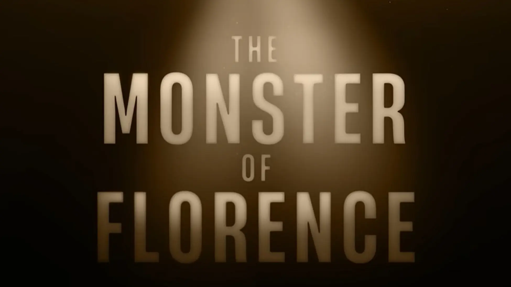 The Monster of Florence title card under a spotlight. Image via Netflix.