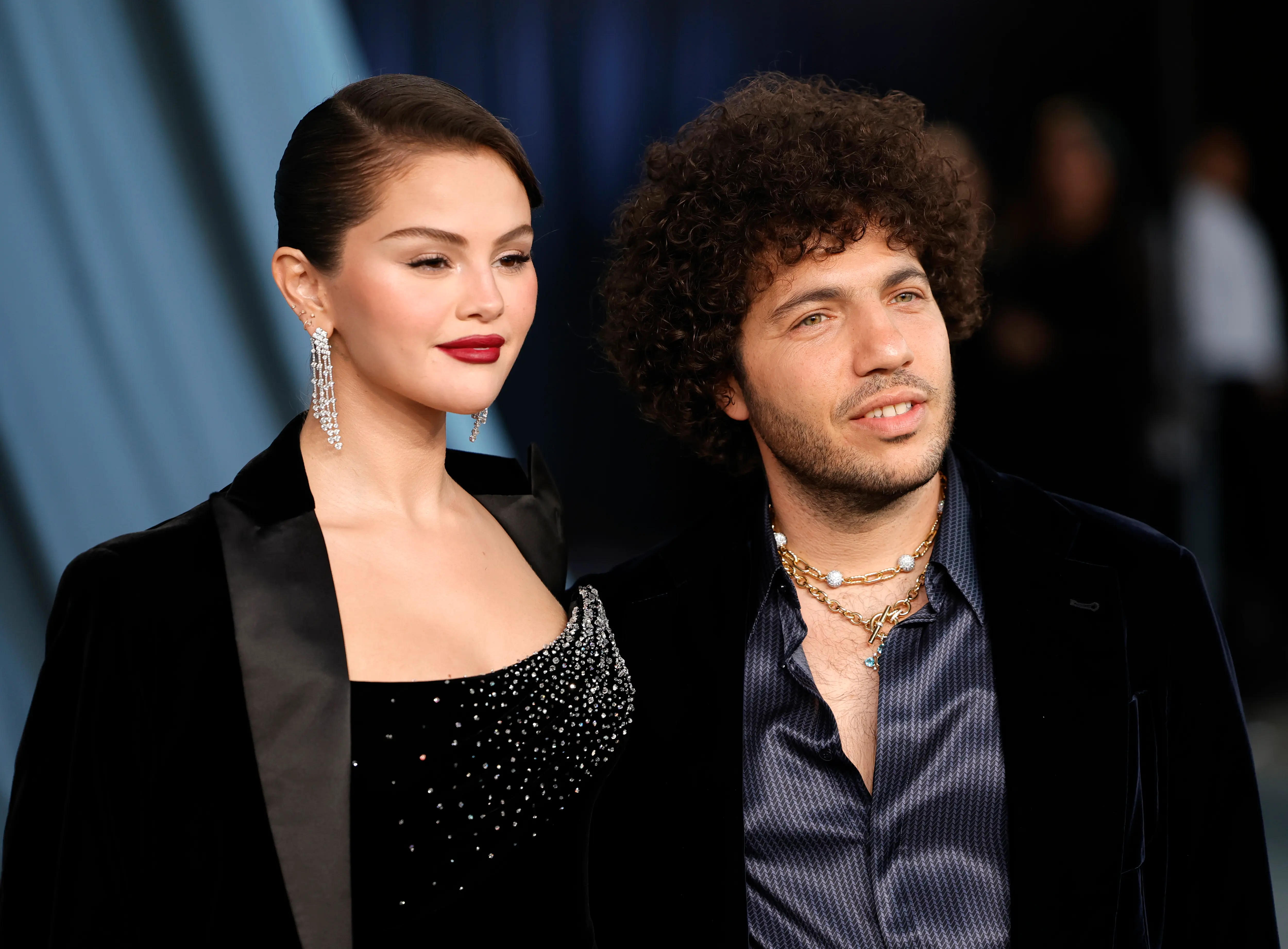 Selena Gomez and Benny Blanco make red carpet debut as newlyweds at Academy Museum Gala (Photo by Frazer Harrison/WireImage)