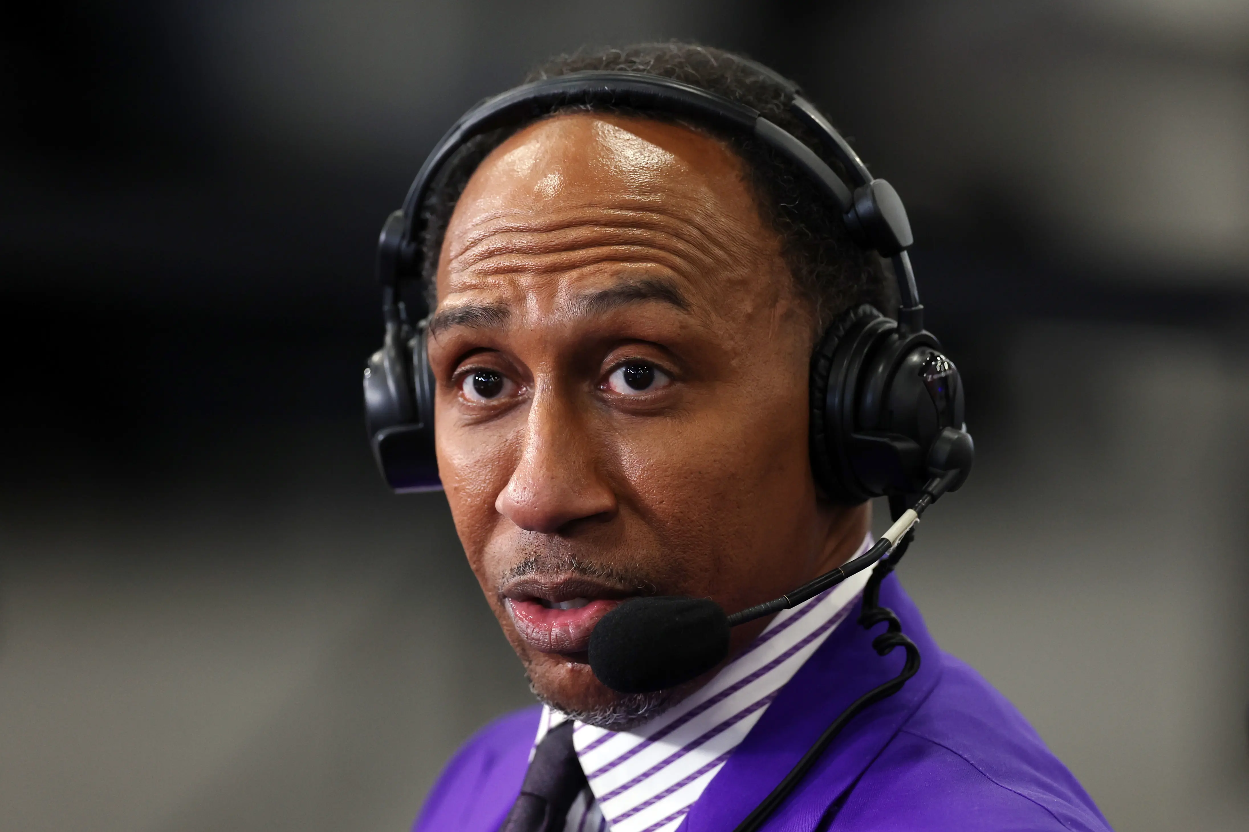 LAS VEGAS, NEVADA - FEBRUARY 08: Sports television personality Stephen A. Smith is seen on Radio Row ahead of Super Bowl LVIII at the Mandalay Bay Convention Centeron February 08, 2024 in Las Vegas, Nevada. (Photo by Rob Carr/Getty Images)