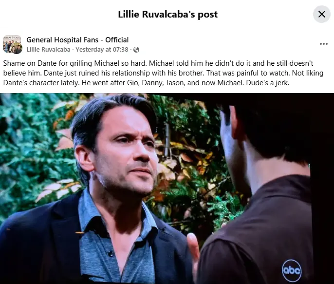 The original post by Lillie Ruvalcaba (Image via Facebook/ @General Hospital Fans - Official)