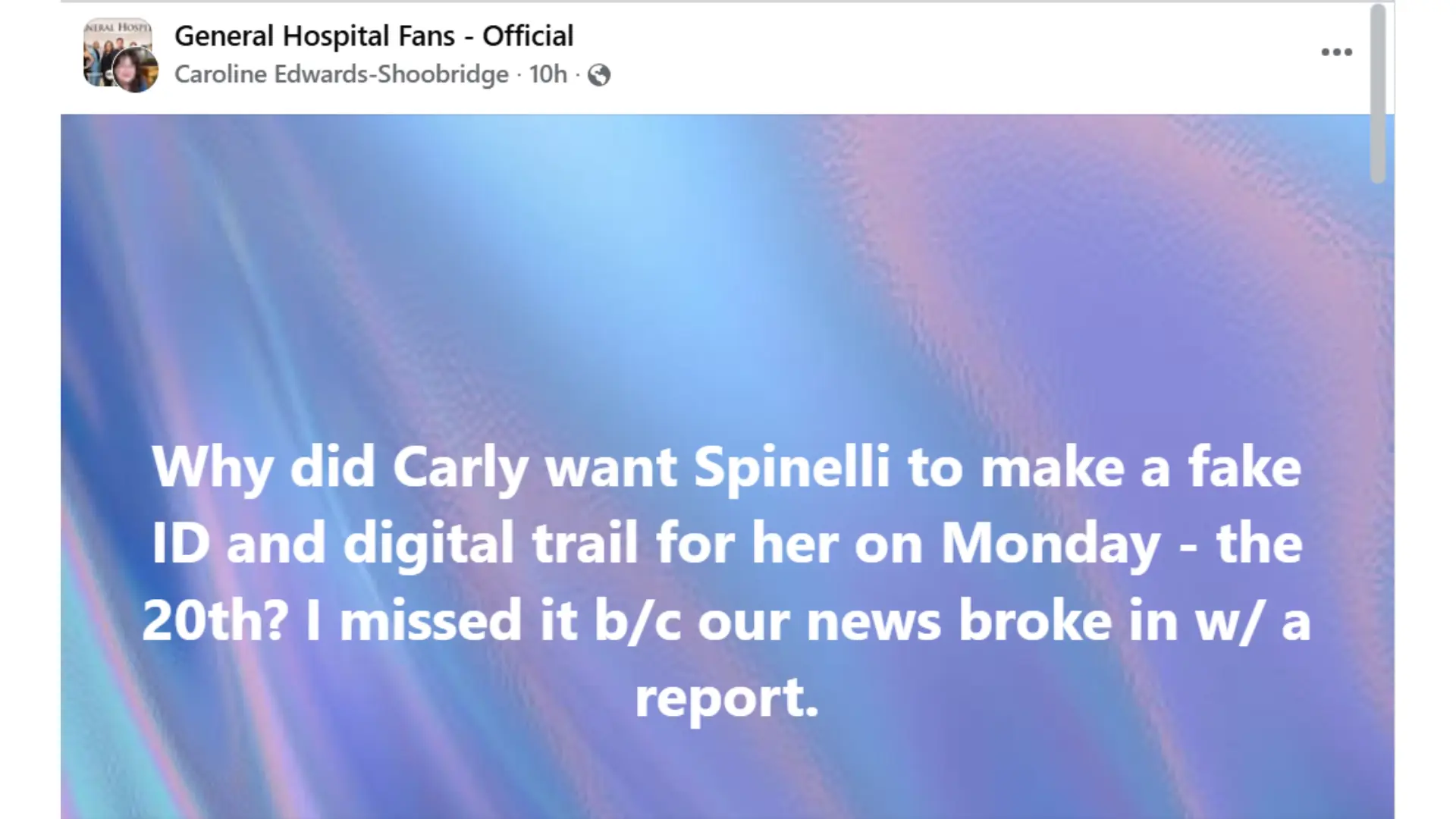 The original Fan post enquiring about Carly