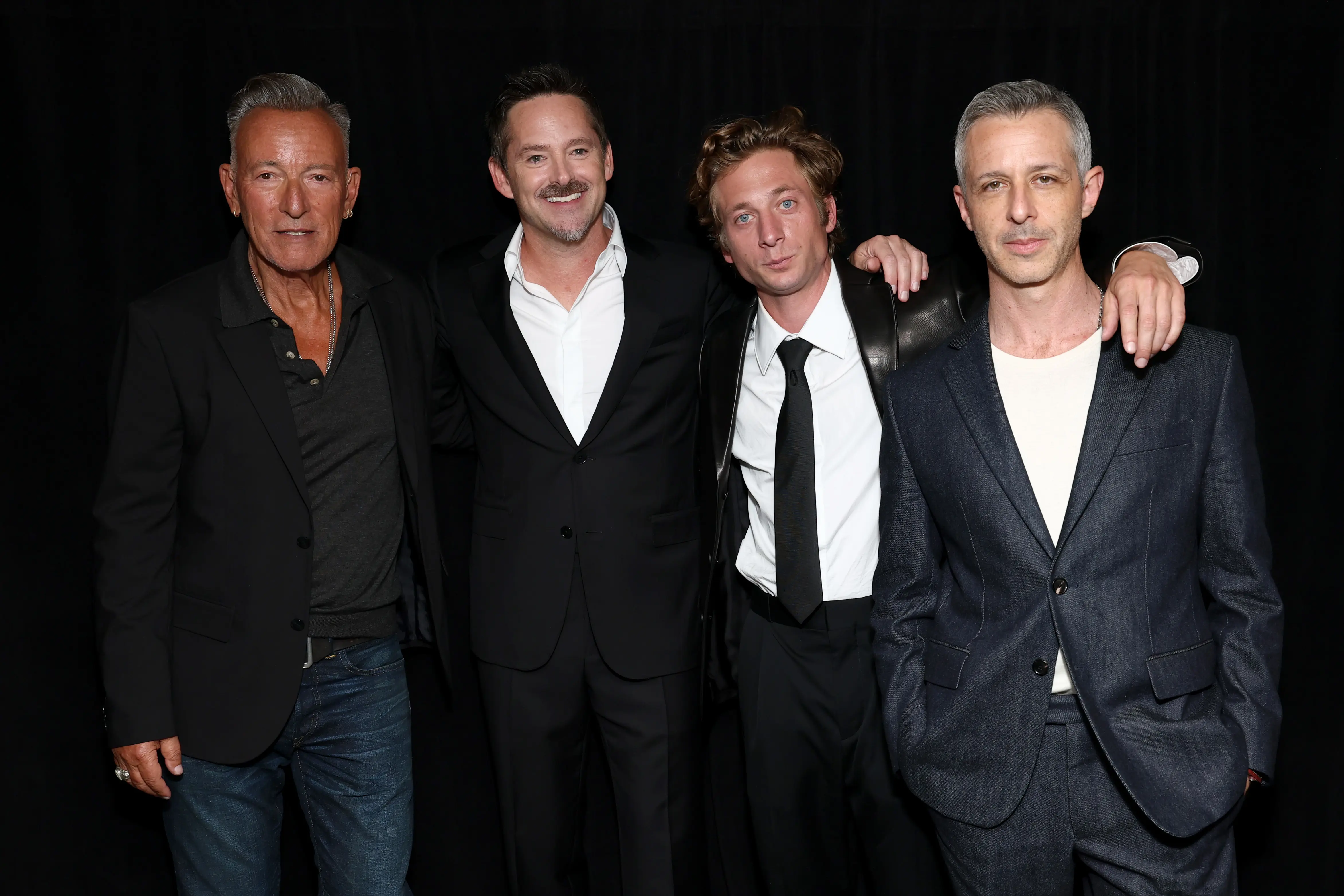 NEW YORK, NEW YORK - SEPTEMBER 28: (L-R) Bruce Springsteen, Scott Cooper, Jeremy Allen White and Jeremy Strong attend the "Springsteen: Deliver Me From Nowhere" Backstage during the 63rd New York Film Festival at Alice Tully Hall, Lincoln Center on September 28, 2025 in New York City. (Photo by Cindy Ord/Getty Images for FLC)