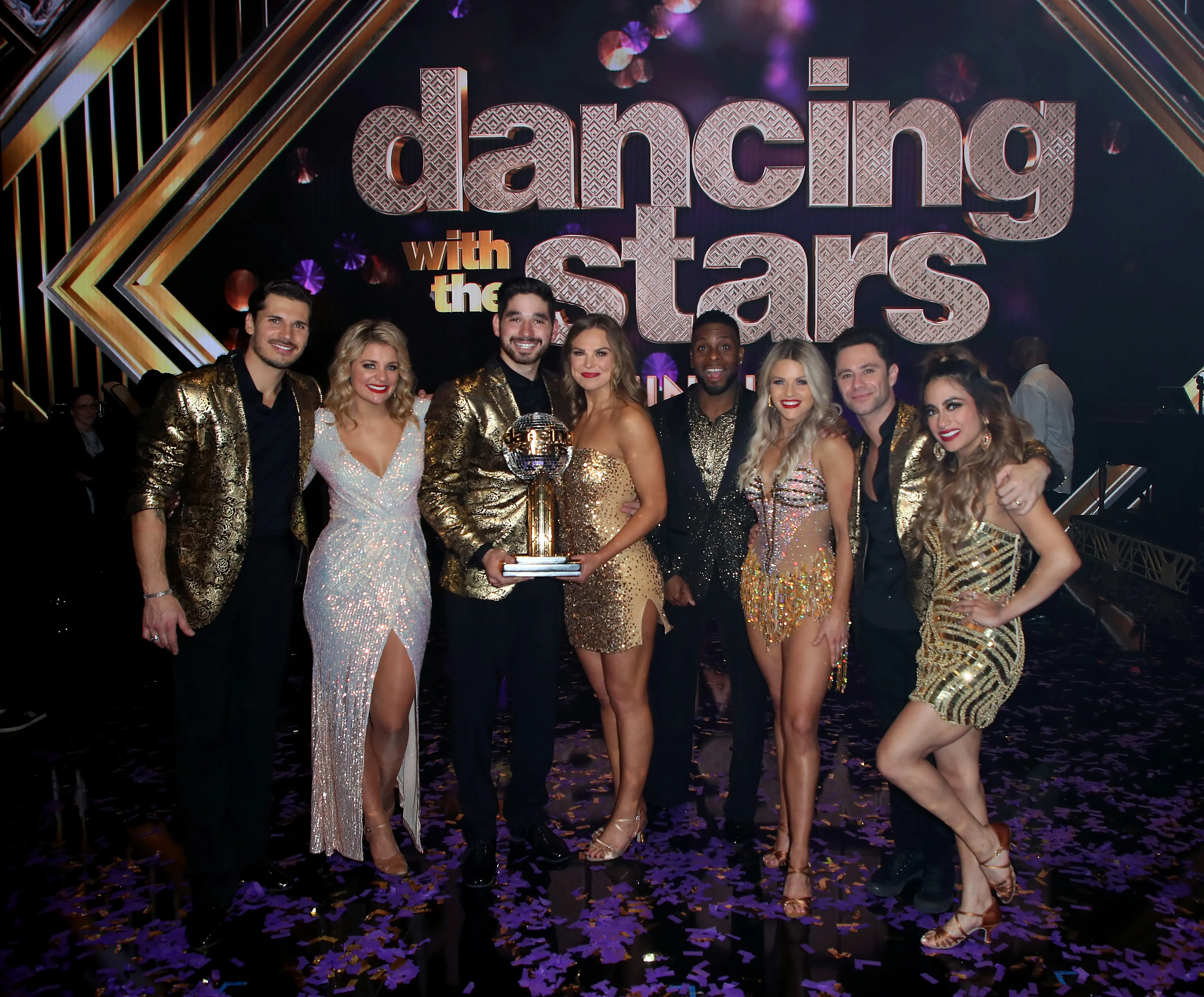 (L-R) Gleb Savchenko, Lauren Alaina, Alan Bersten, Hannah Brown, Kel Mitchell, Witney Carson, Sasha Farber and Ally Brooke pose at "Dancing with the Stars" Season 28 Finale at CBS Television City on November 25, 2019 in Los Angeles, California. (Photo by David Livingston/Getty Images)
