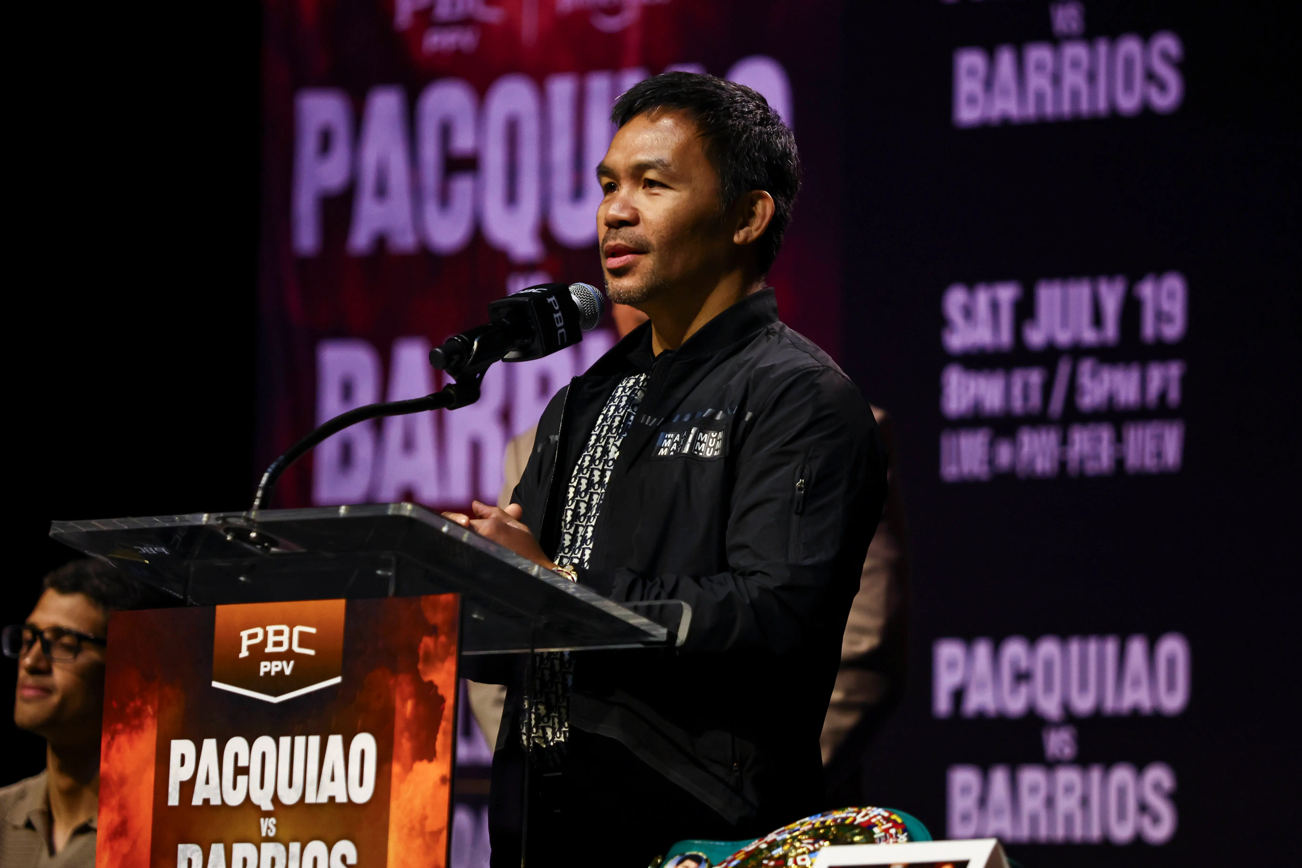 Physical: Asia's Manny Pacquiao speaks prior to his WBC welterweight fight versus Mario Barrios (Image via Getty)