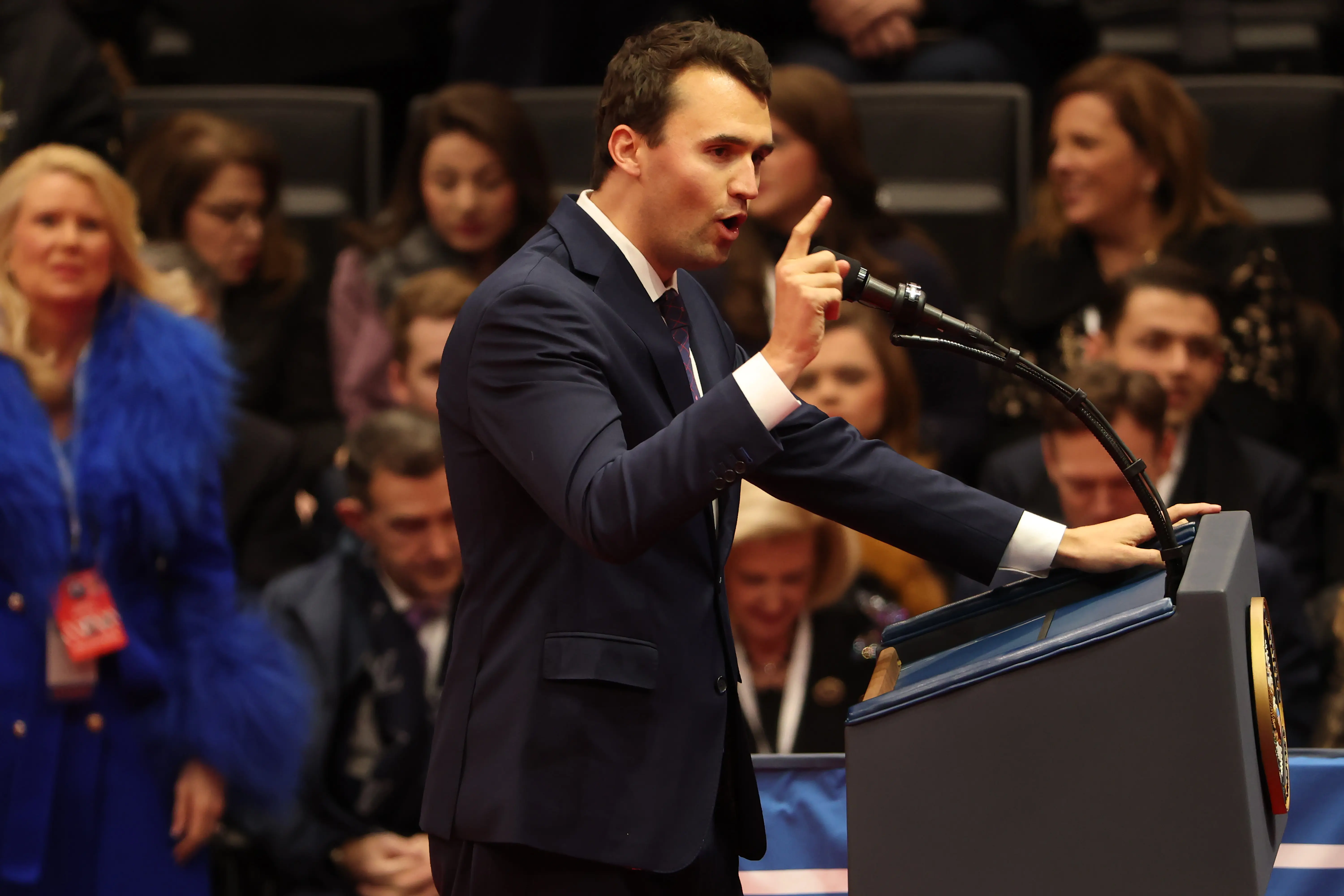 WASHINGTON, DC - JANUARY 20: Co-founder Turning Point USA Charlie Kirk speaks following the inauguration of U.S. President Donald Trump during an event at Capital One Arena on January 20, 2025 in Washington, DC. Donald Trump takes office for his second term as the 47th president of the United States. (Photo by Justin Sullivan/Getty Images)