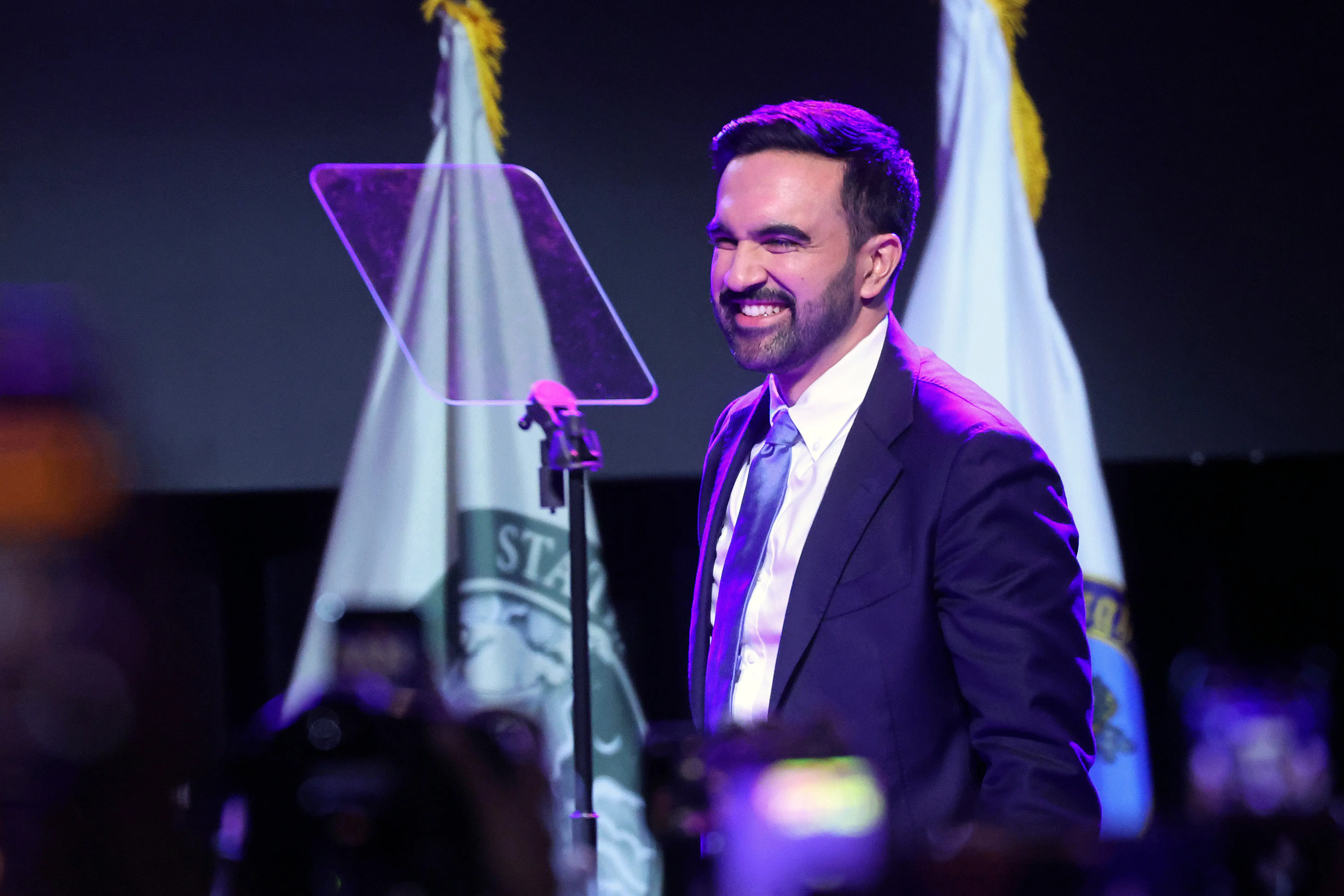 NEW YORK, NEW YORK - NOVEMBER 04: New York City Democratic mayoral candidate Zohran Mamdani  takes the stage at his election night watch party at the Brooklyn Paramount on November 4, 2025 in the Brooklyn borough of New York City. Mamdani defeated Independent candidate Andrew Cuomo and Republican candidate Curtis Sliwa in the closely watched election for New York City mayor.  (Photo by Spencer Platt/Getty Images)