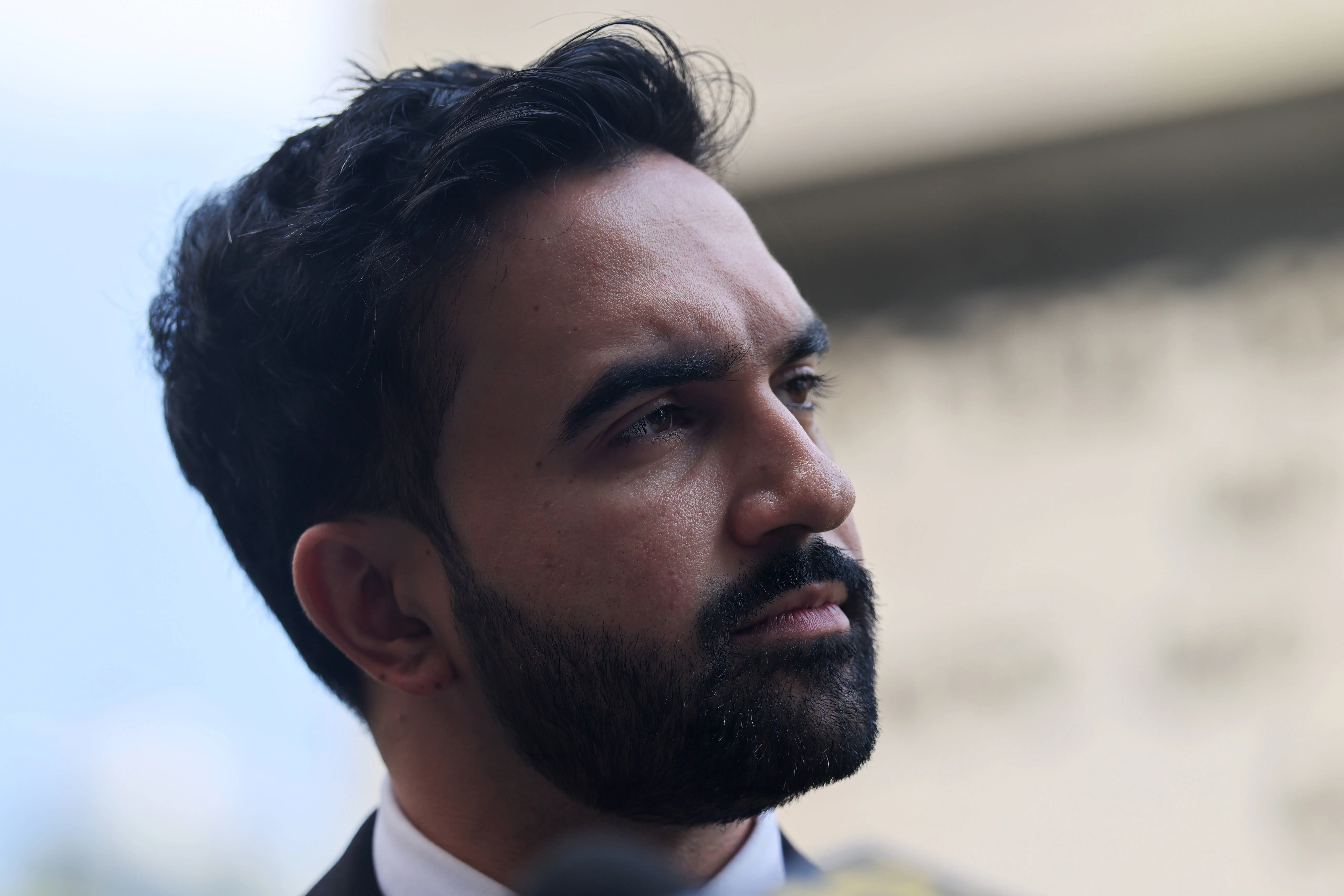 NEW YORK, NEW YORK - SEPTEMBER 03: Democratic mayoral nominee and state Assemblyman Zohran Mamdani speaks to the media at a press event where he accused Mayor Eric Adams of working with the Trump administration against him on September 03, 2025 in New York City. Mamdani claims that President Donald Trump has discussed offering New York City Mayor Eric Adams a position in order to help former Governor Andrew Cuomo, who is running as an independent, in the general election for mayor of New York City. (Photo by Spencer Platt/Getty Images)