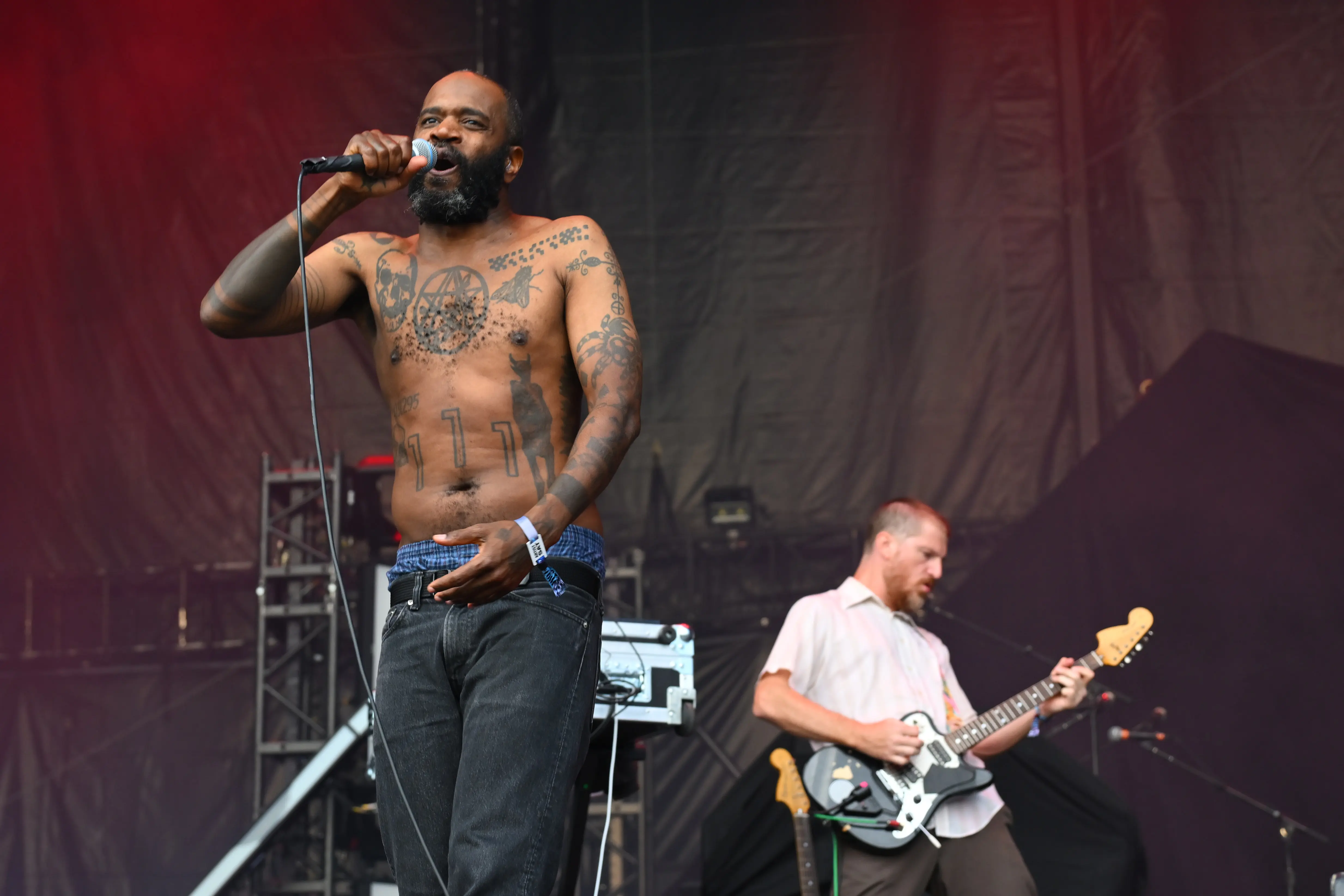 Ride and Nick Reinhart of Death Grips perform during Riot Fest 2023 at Douglass Park on September 16, 2023 in Chicago, Illinois. (Photo by Daniel Boczarski/Getty Images)