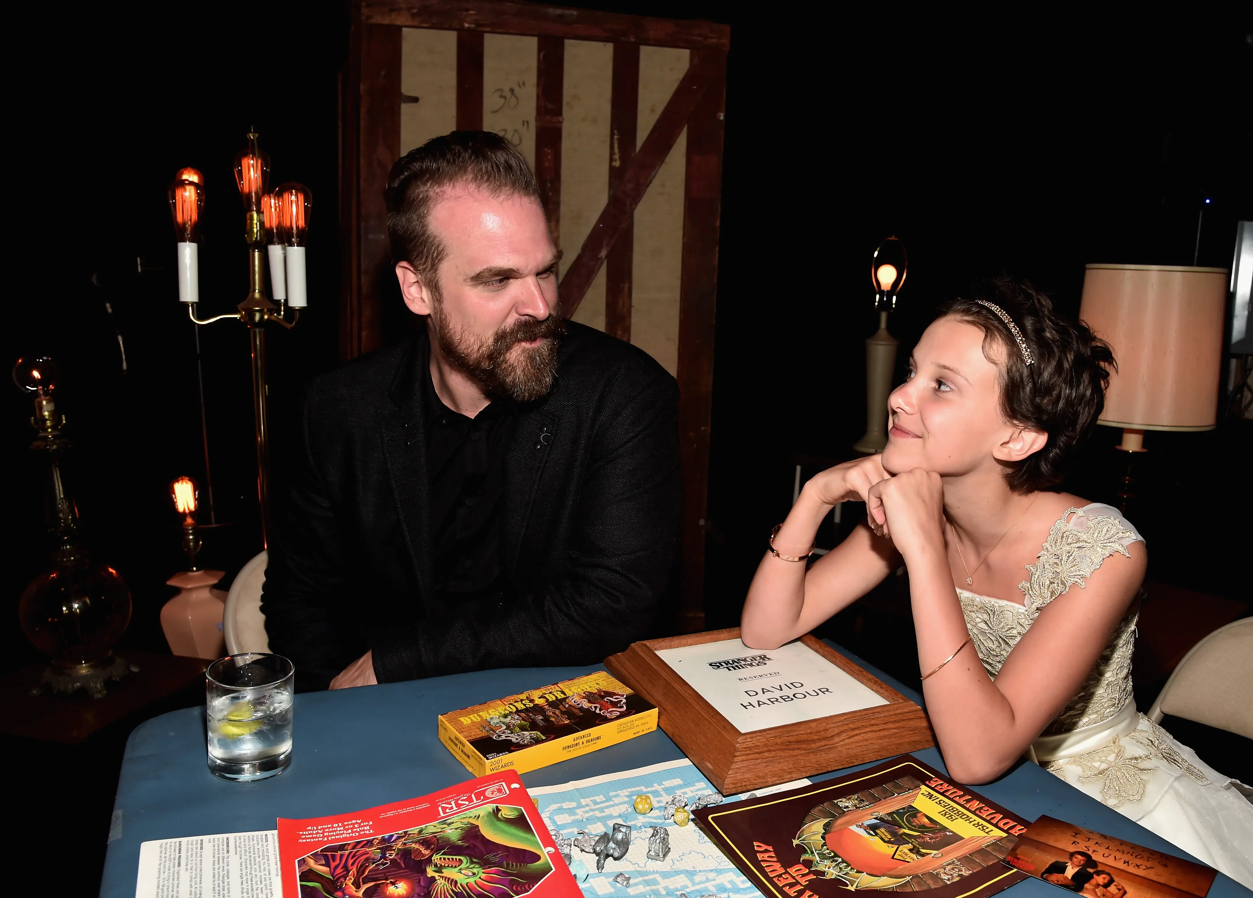 LOS ANGELES, CA - JULY 11:  Actors David Harbour and Millie Brown attend the after party for the premiere of Netflix's "Stranger Things" at Mack Sennett Studios on July 11, 2016 in Los Angeles, California.  (Photo by Alberto E. Rodriguez/Getty Images)