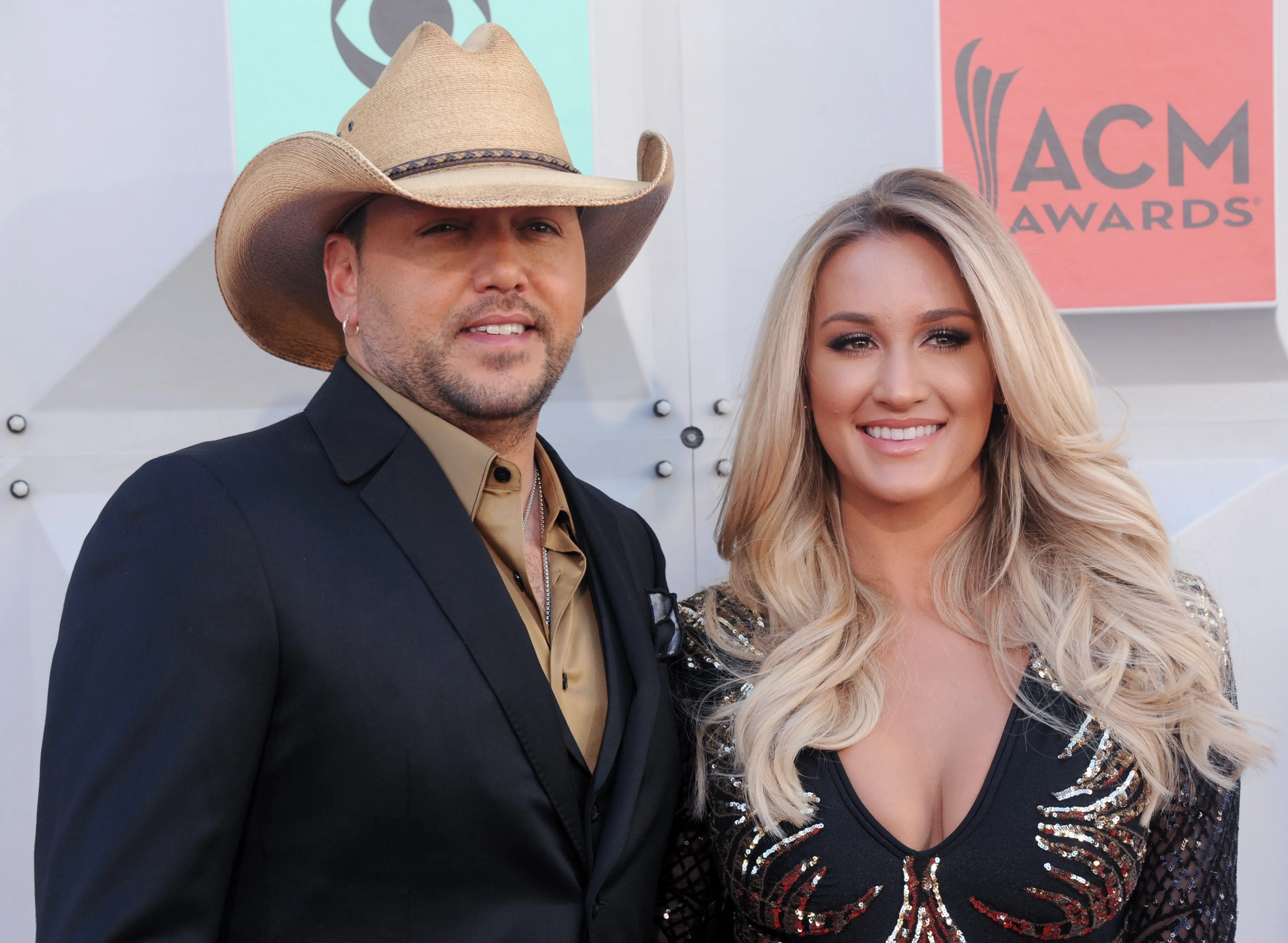 LAS VEGAS, NEVADA - APRIL 03: Musician Jason Aldean and Brittany Kerr arrive at the 51st Academy Of Country Music Awards at MGM Grand Garden Arena on April 3, 2016 in Las Vegas, Nevada.  (Photo by Gregg DeGuire/WireImage)