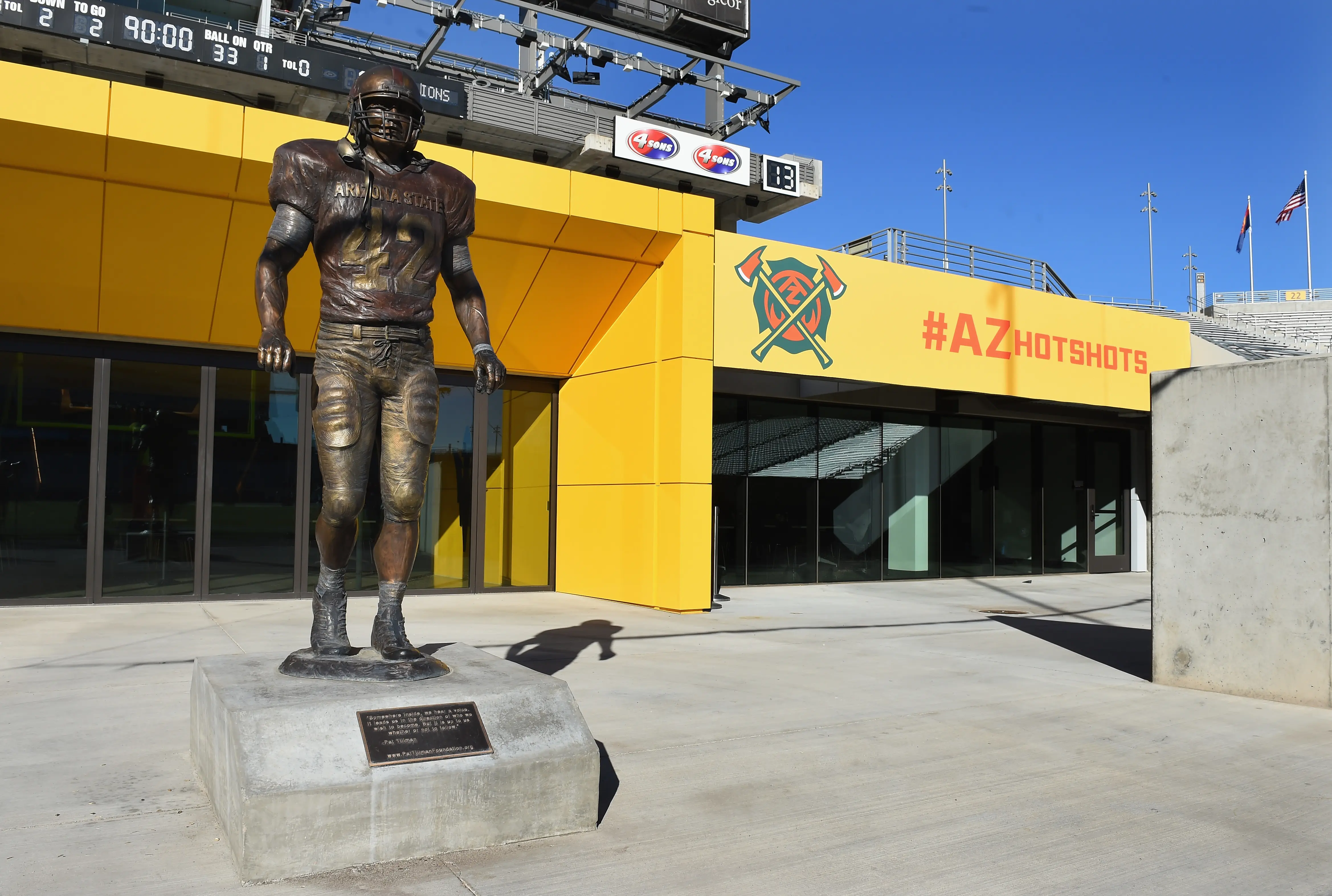 TEMPE, AZ - FEBRUARY 10:  The Pat Tillman statue is seen outside Sun Devil Stadium before the Alliance of American Football game between the Salt Lake Stallions and Arizona Hotshots on February 10, 2019 in Tempe, Arizona.  (Photo by Norm Hall/AAF/Getty Images)