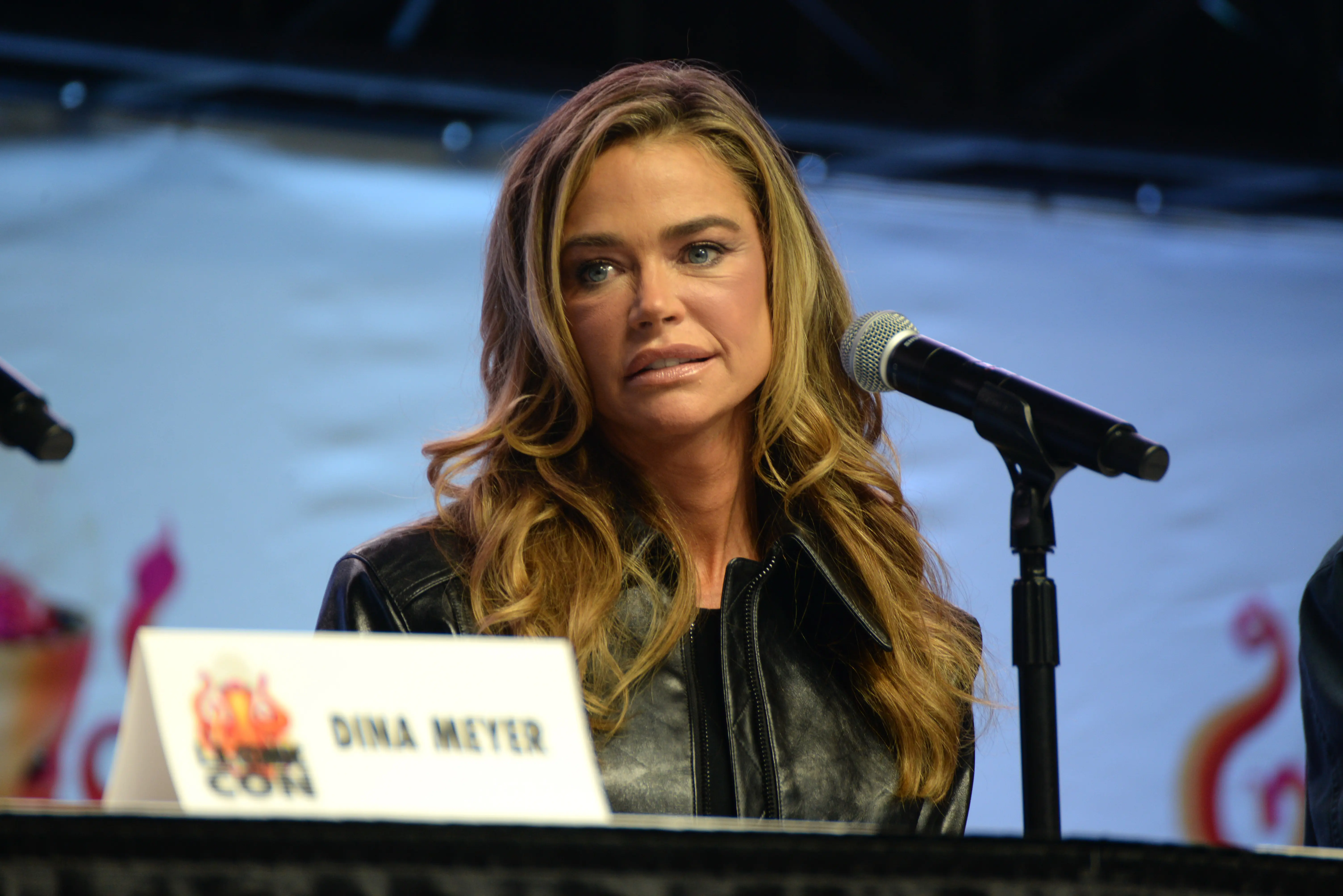 LOS ANGELES, CALIFORNIA - SEPTEMBER 28: Denise Richards speaks during 2025 Los Angeles Comic-Con at Los Angeles Convention Center on September 28, 2025 in Los Angeles, California. (Photo by Jody Cortes/Getty Images)