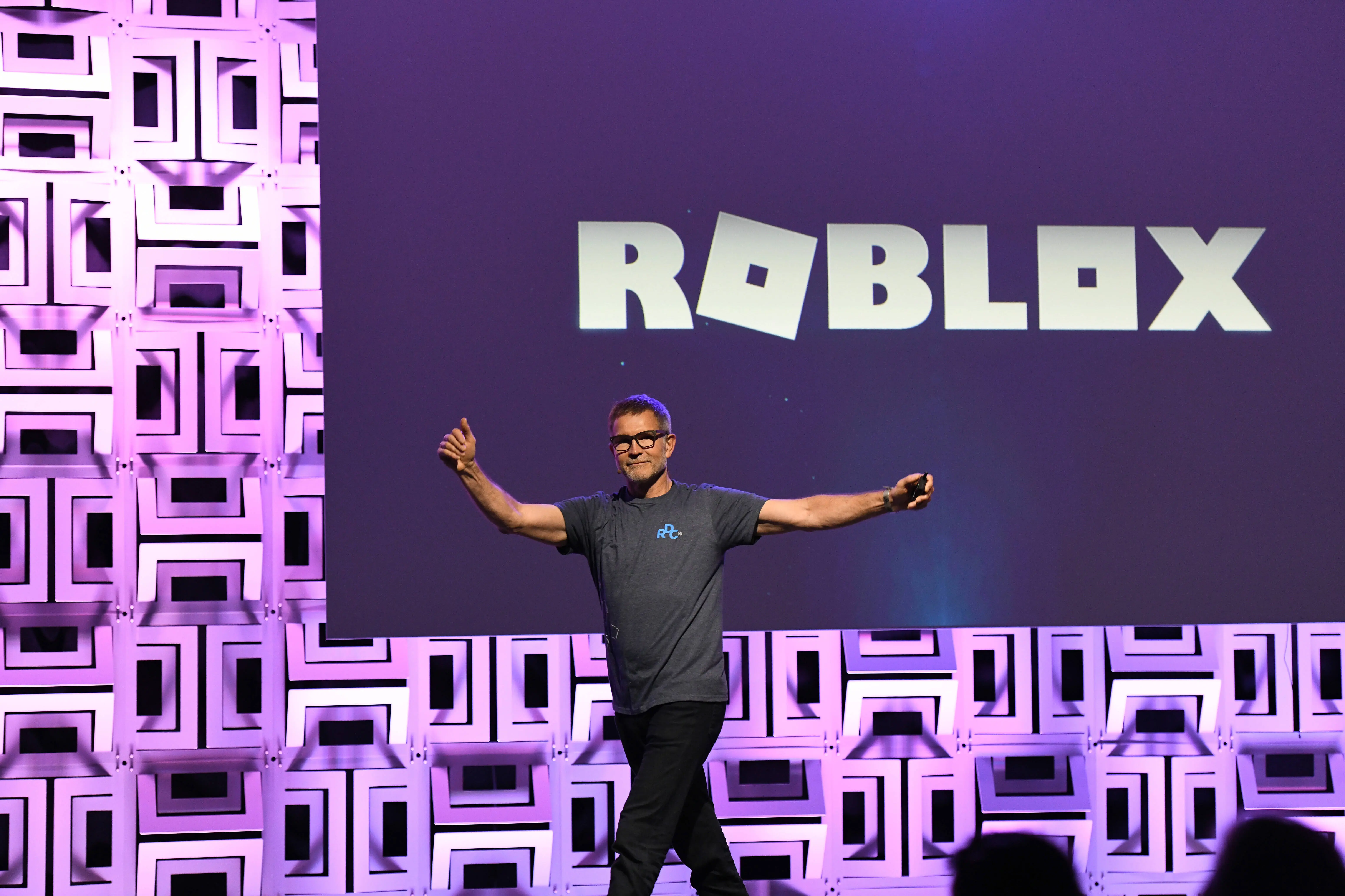 David Baszucki, founder and CEO of Roblox, presents at the Roblox Developer Conference on August 10, 2019 in Burlingame, California. (Photo by Ian Tuttle/Getty Images for Roblox)