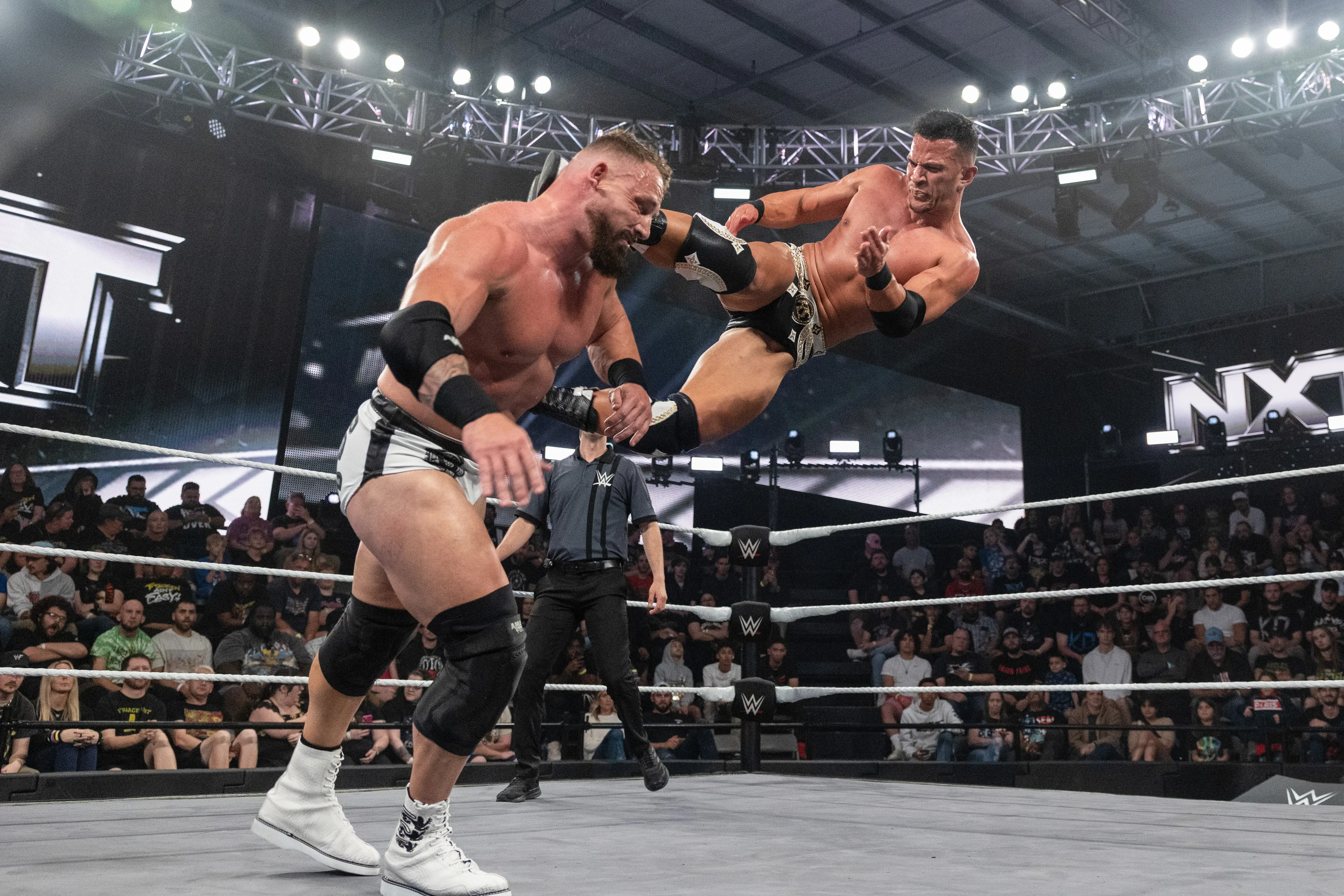 ORLANDO, FLORIDA - MARCH 18 : Ricky Saints in action against Ridge Holland during NXT at WWE Performance Center on March 18, 2025 in Orlando, Florida.  (Photo by Andrea Kellaway/WWE via Getty Images)