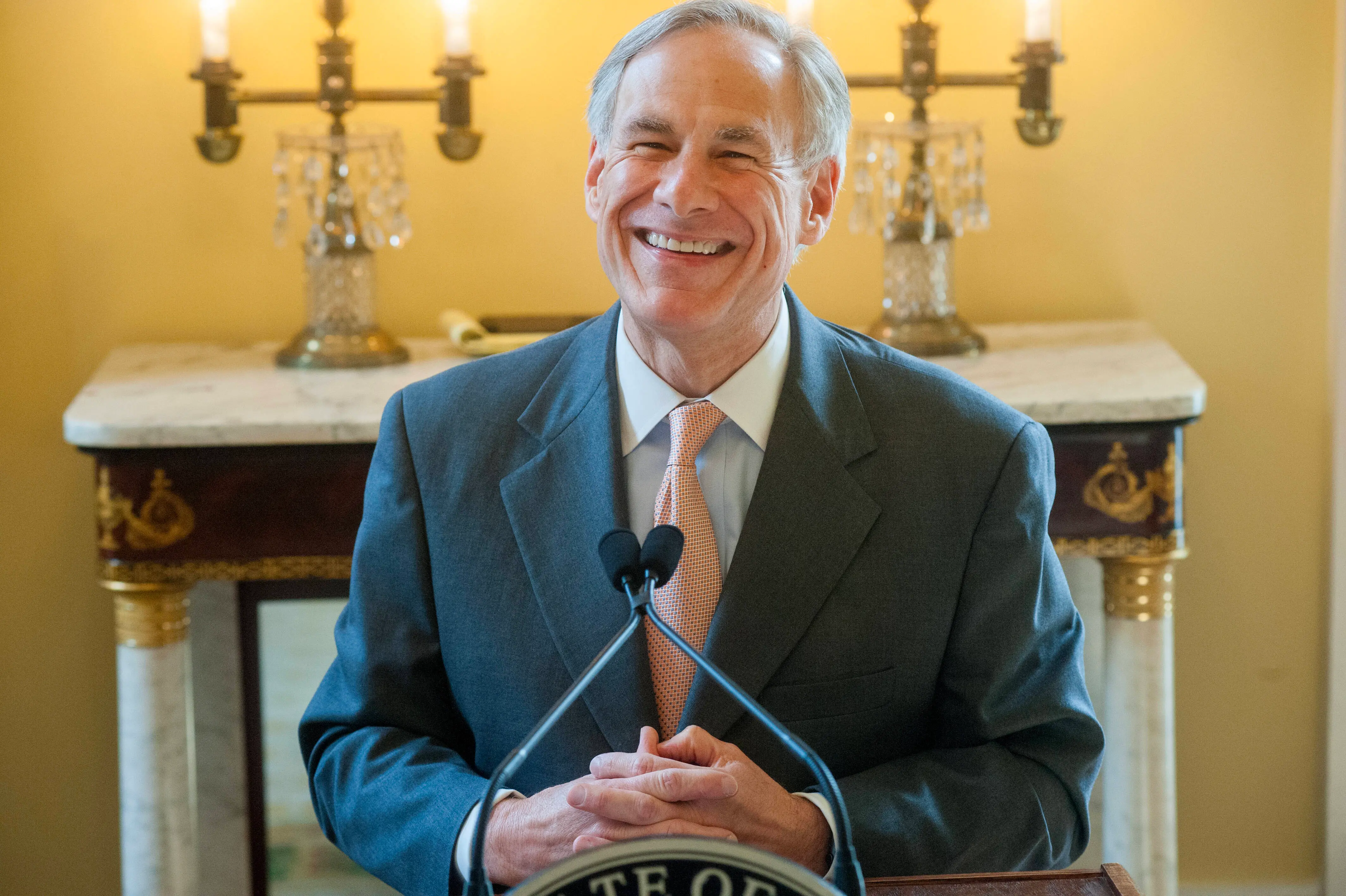 Texas Governor Greg Abbott speaks during a press conference at the Governor's Mansion, Austin, Texas, March 13, 2019. The press conference was held to announce the opening of a new BMI (Broadcast Music Inc) office. (Photo by John Anderson/The Austin Chronicle/Getty Images)