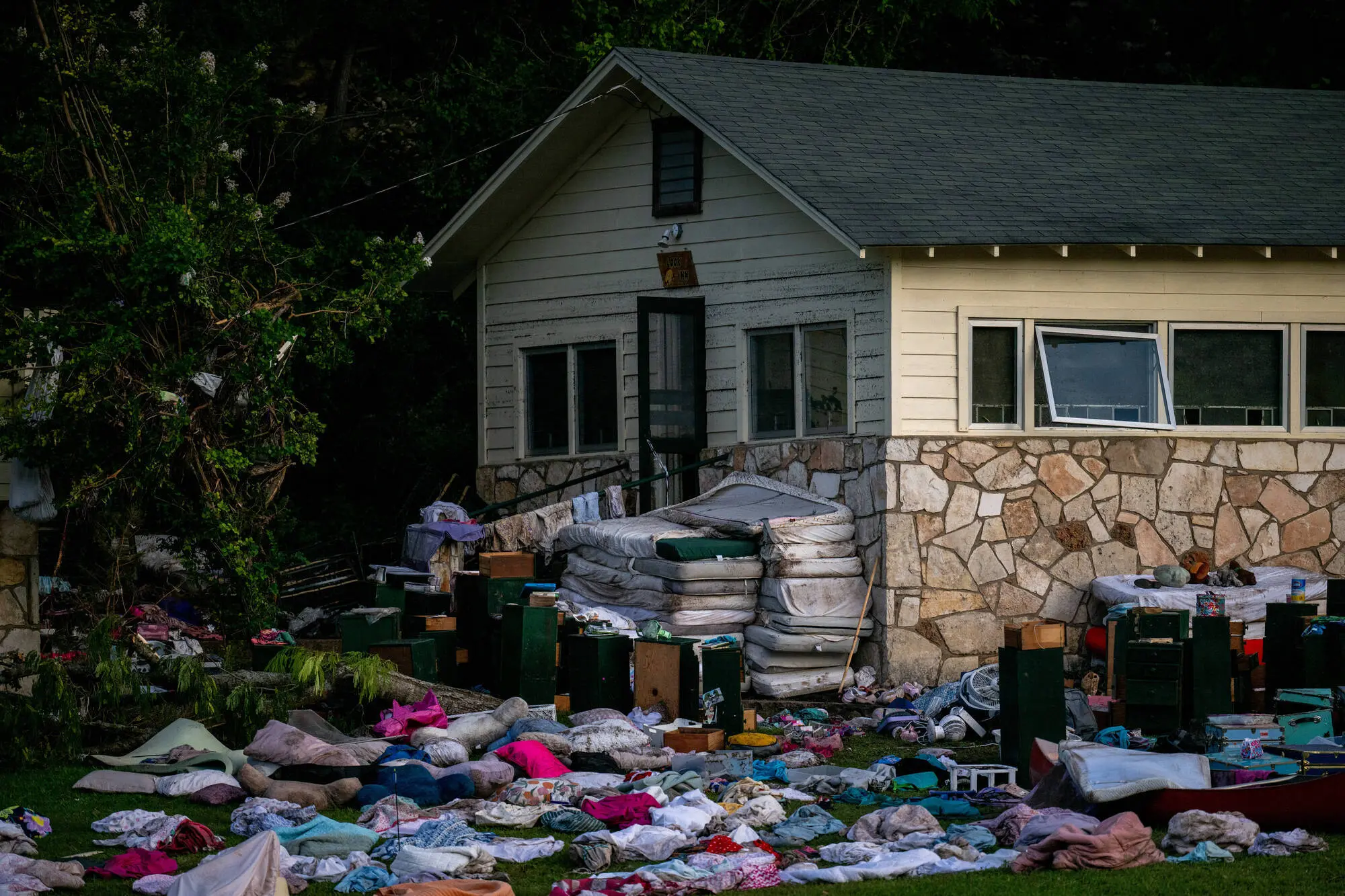HUNT, TEXAS - JULY 07: Children's belongings are grouped together at Camp Mystic on July 07, 2025 in Hunt, Texas. (Photo by Brandon Bell/Getty Images)