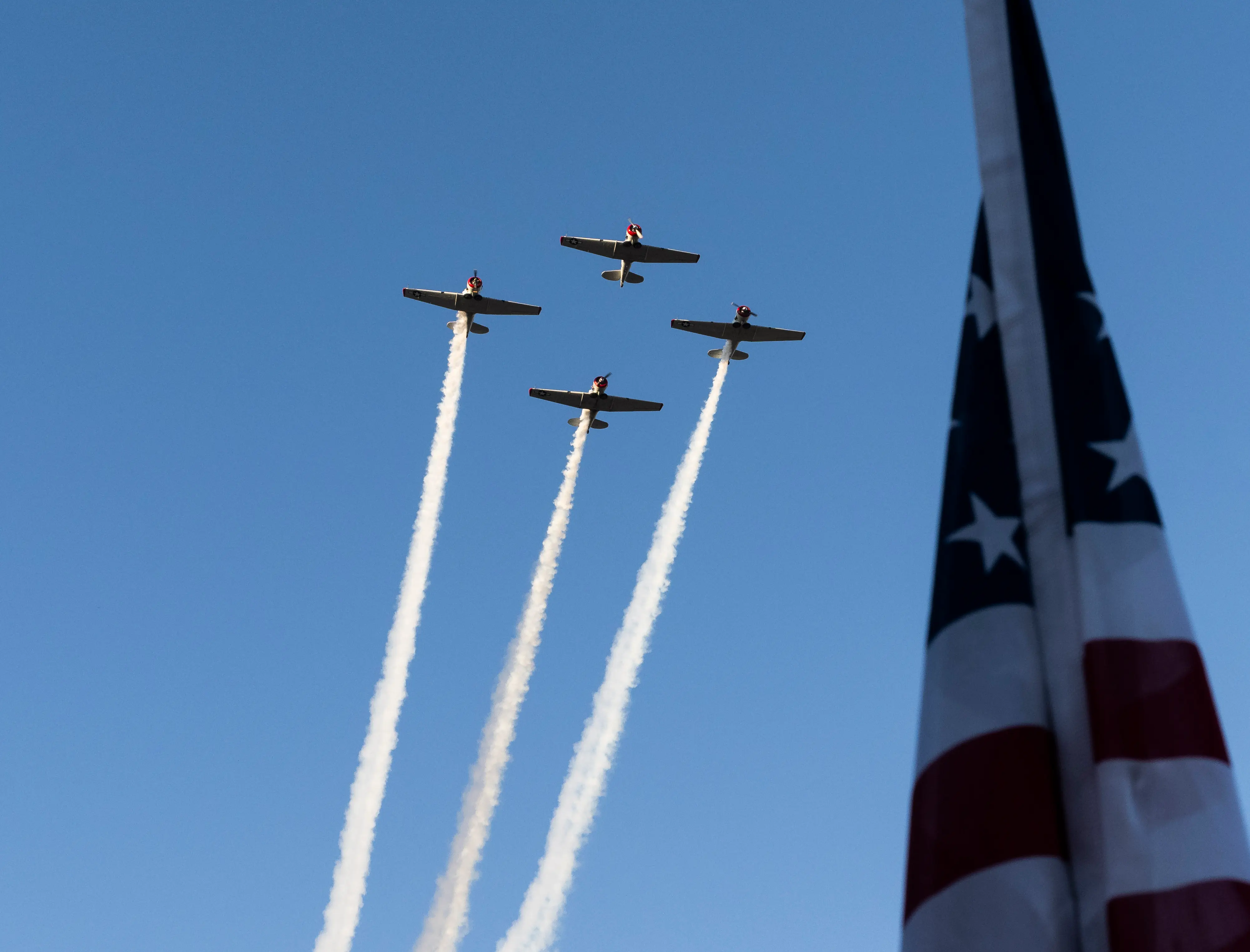 ORANGE, CA - November 09: The Condor Squadron does a flyover at the Field of Valor opening ceremony in Orange, CA on Saturday, November 9, 2024. (Photo by Paul Bersebach/MediaNews Group/Orange County Register via Getty Images)