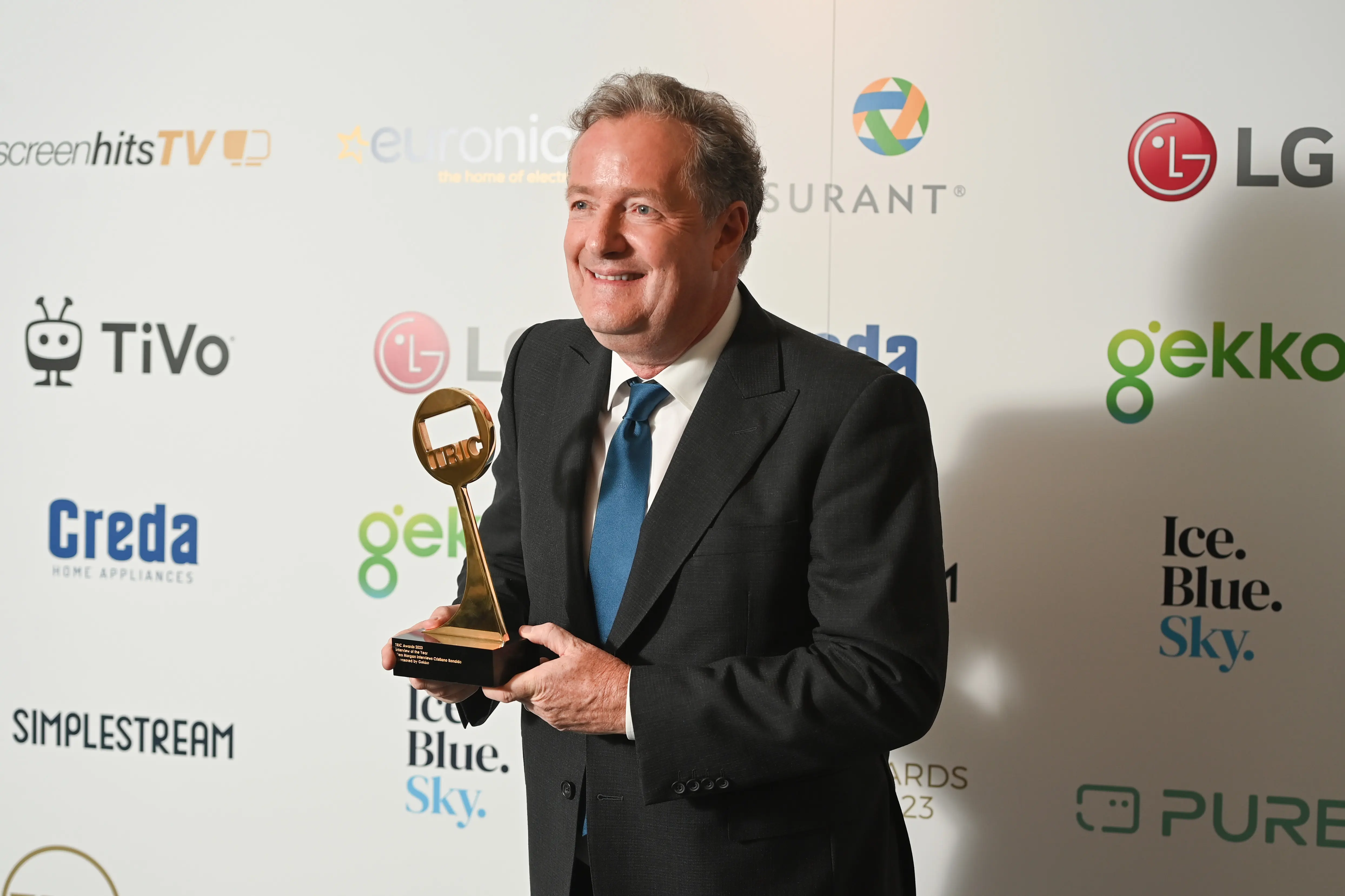 LONDON, ENGLAND - JUNE 27: Piers Morgan with the Interview of the Year award during The TRIC Awards 2023 at Grosvenor House on June 27, 2023 in London, England. (Photo by Kate Green/Getty Images)