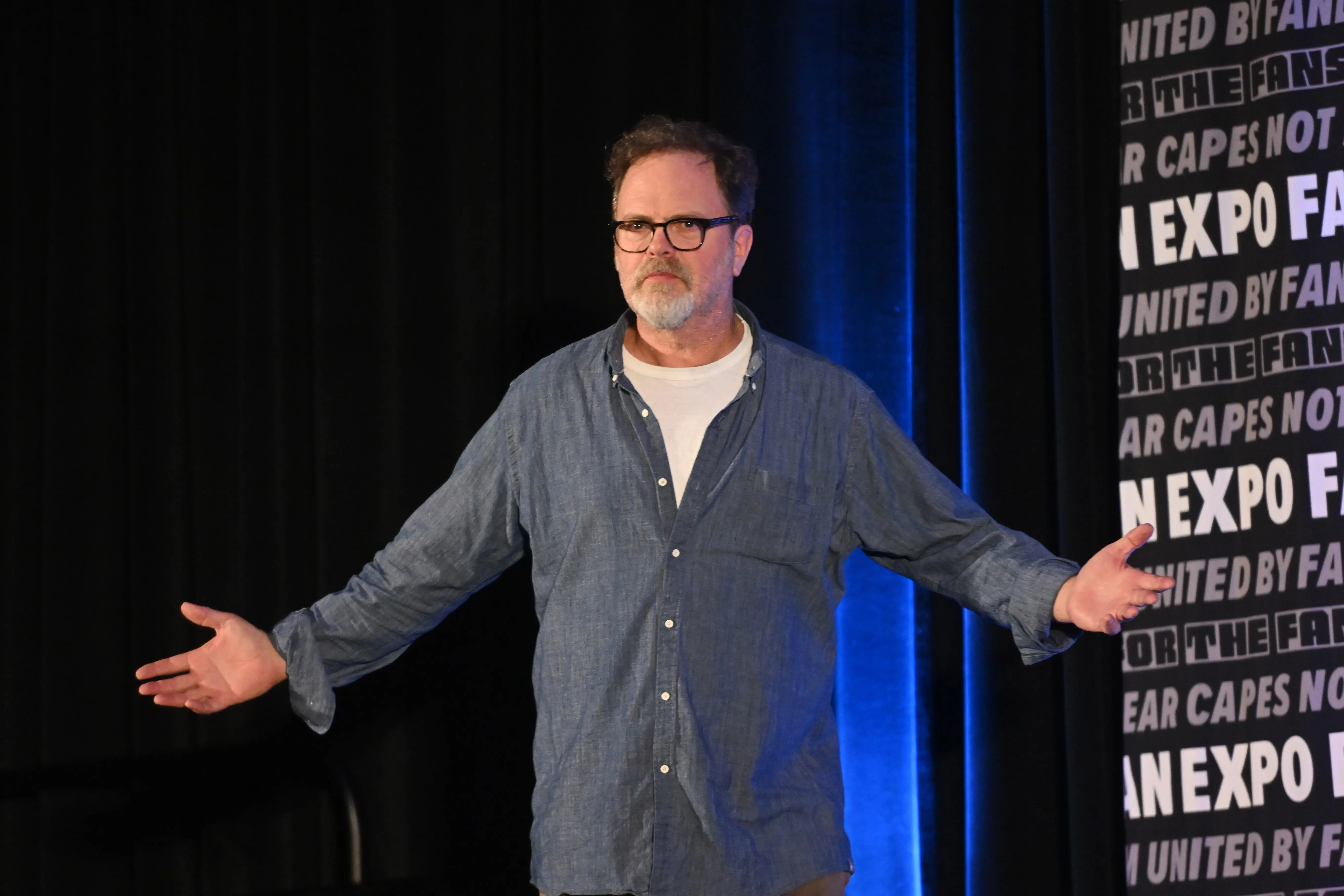 Rainn Wilson speaks on stage during Fan Expo Chicago 2025 on August 16, 2025 in Rosemont, Illinois (Image via Getty)