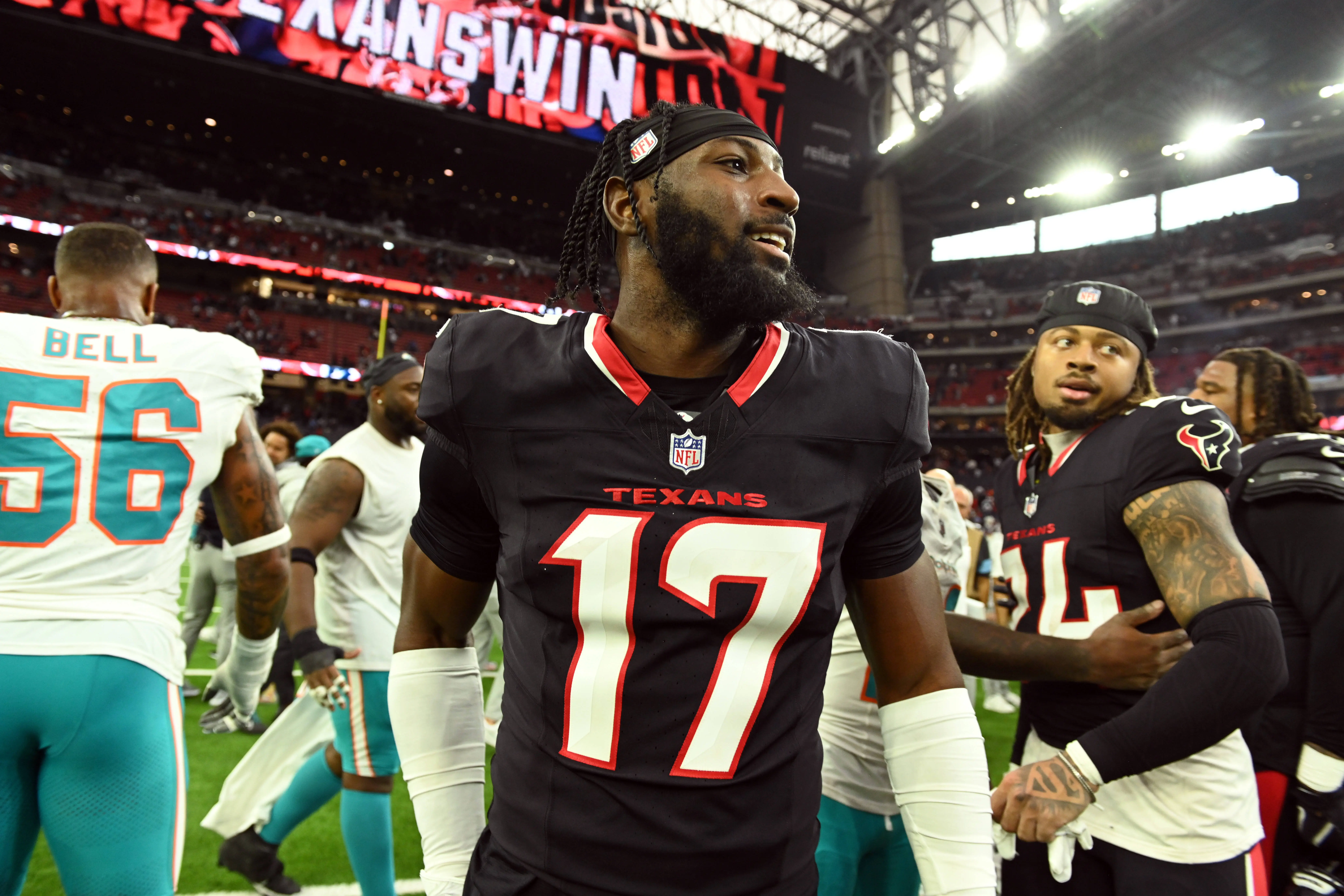 HOUSTON, TX - DECEMBER 15: Houston Texans CB Kris Boyd greets players after 20 - 12 win over the Miami Dolphins on December 15, 2024 at NRG Stadium in Houston, TX. (Photo by John Rivera/Icon Sportswire via Getty Images)