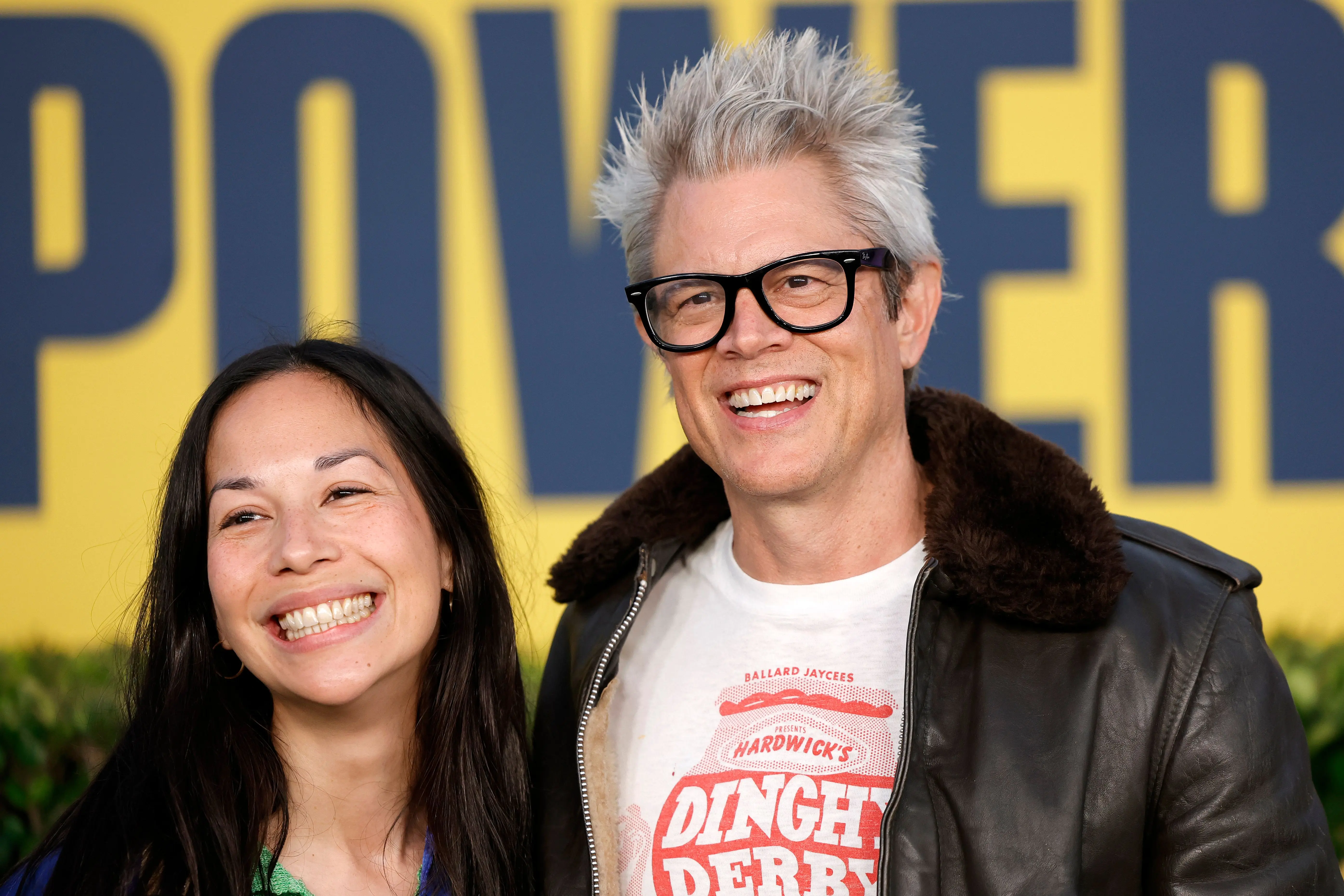 PASADENA, CALIFORNIA - SEPTEMBER 25: (L-R) Emily Ting and Johnny Knoxville attend the Red Carpet Premiere of Hulu's "Chad Powers" at Rose Bowl Stadium on September 25, 2025 in Pasadena, California. (Photo by Frazer Harrison/Getty Images)