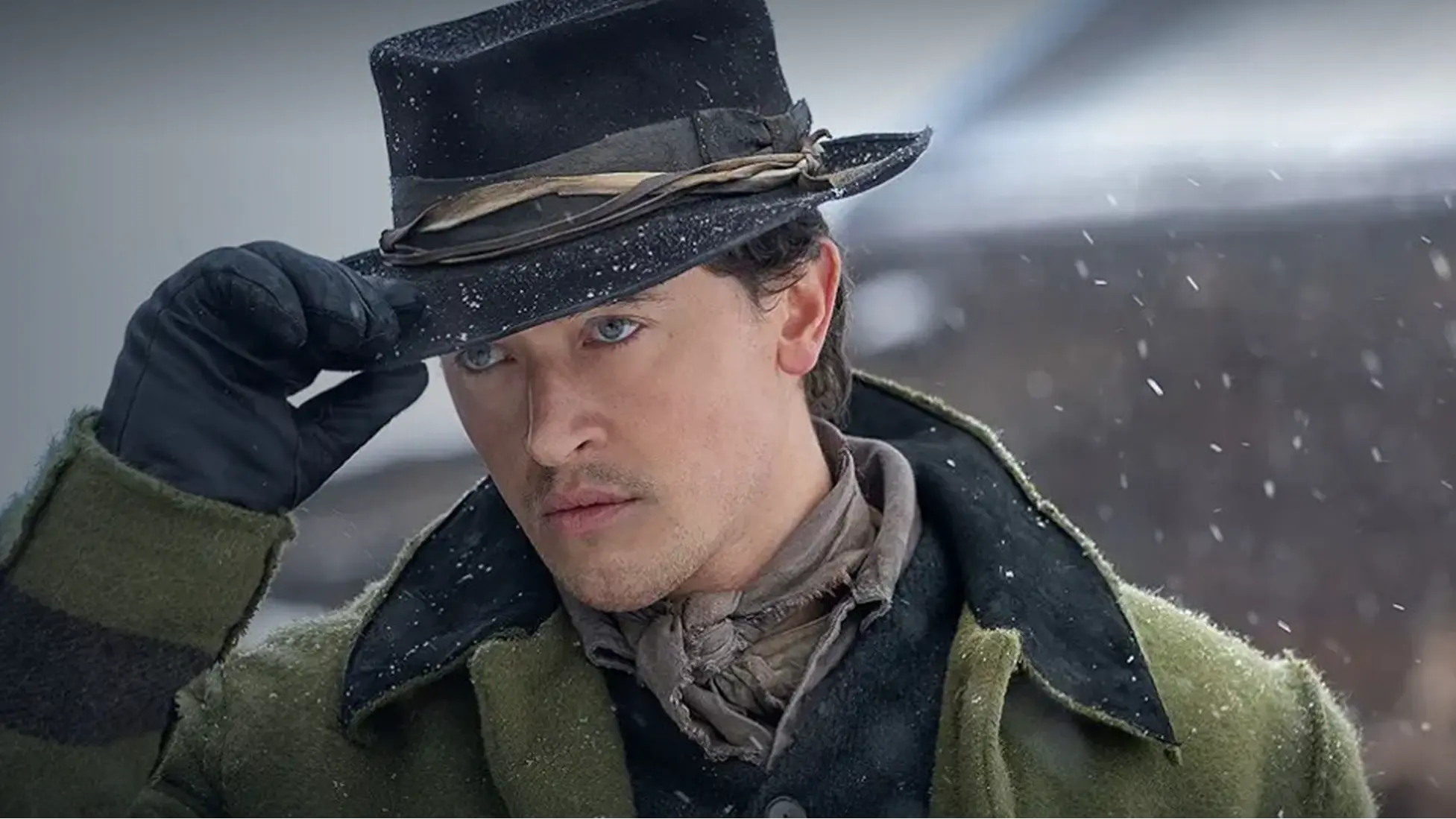 Tom Blyth as Billy the Kid in a snowy promotional still from Billy the Kid season 3  (Image via Amazon Prime) 