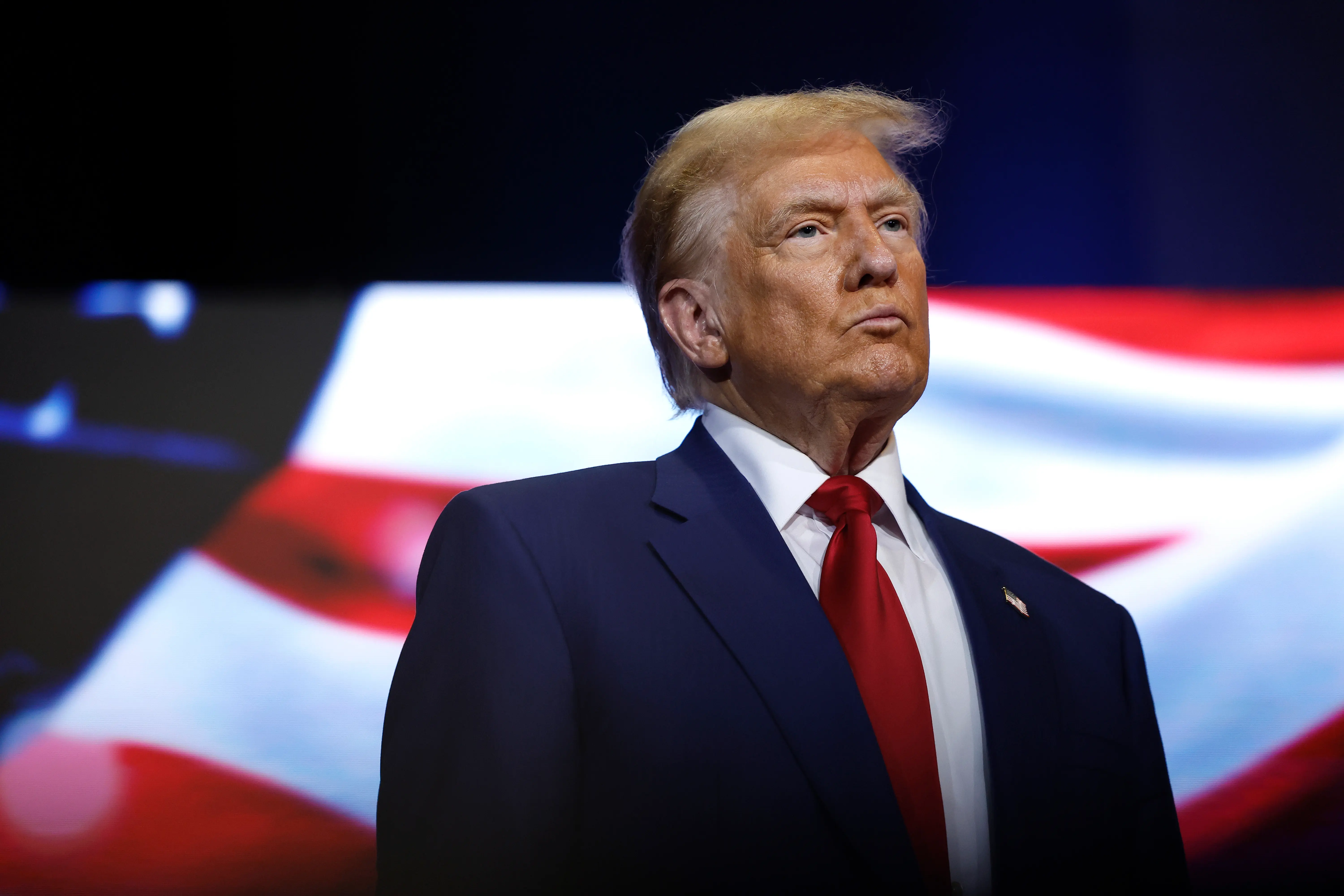 ZEBULON, GEORGIA - OCTOBER 23: Republican presidential nominee, former U.S. President Donald Trump looks on during a roundtable with faith leaders at Christ Chapel on October 23, 2024 in Zebulon, Georgia. Trump is campaigning across Georgia today as he and Democratic presidential nominee, U.S. Vice President Kamala Harris attempt to win over swing state voters. (Photo by Anna Moneymaker/Getty Images)